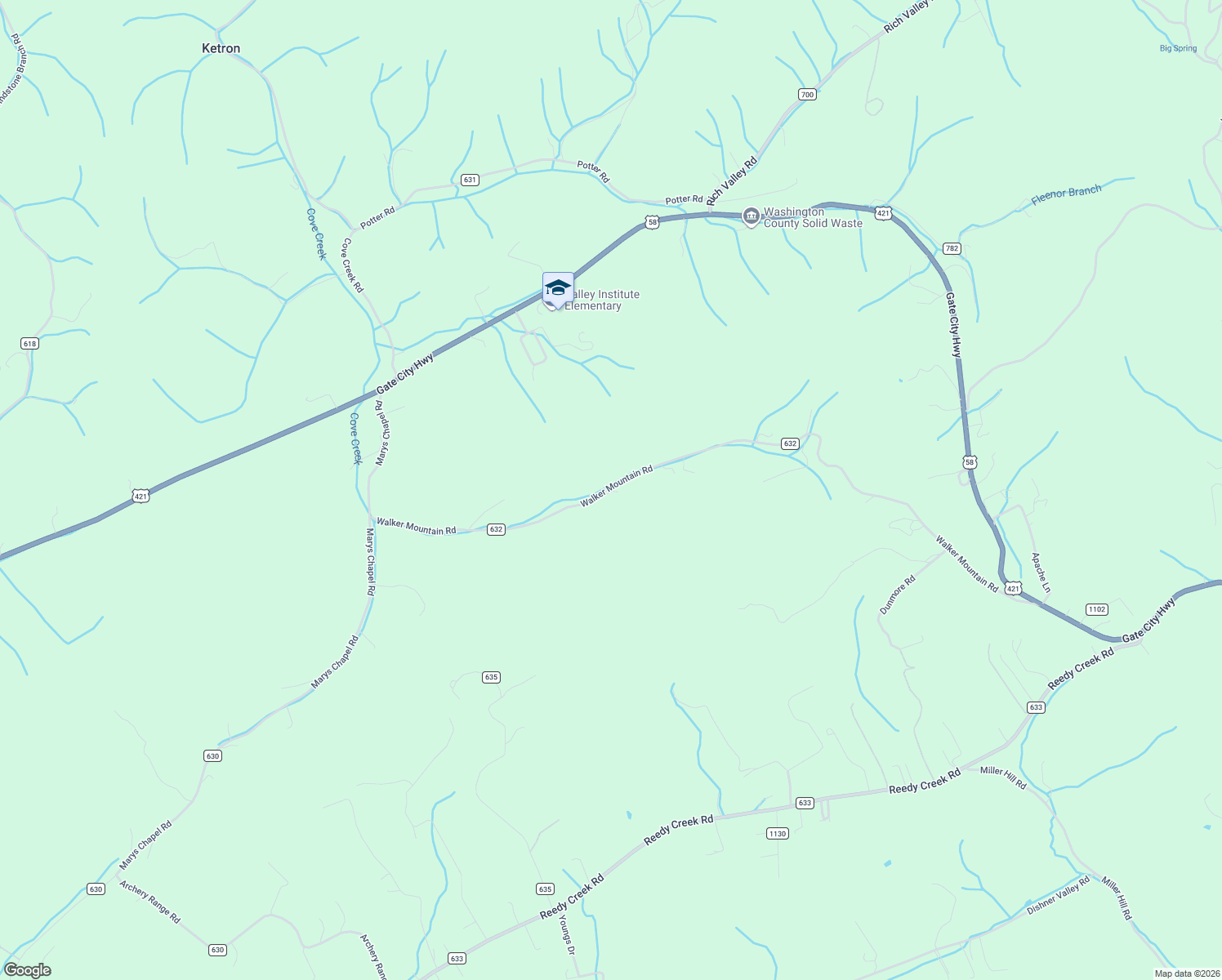 map of restaurants, bars, coffee shops, grocery stores, and more near 4772-4998 Walker Mountain Road in Bristol