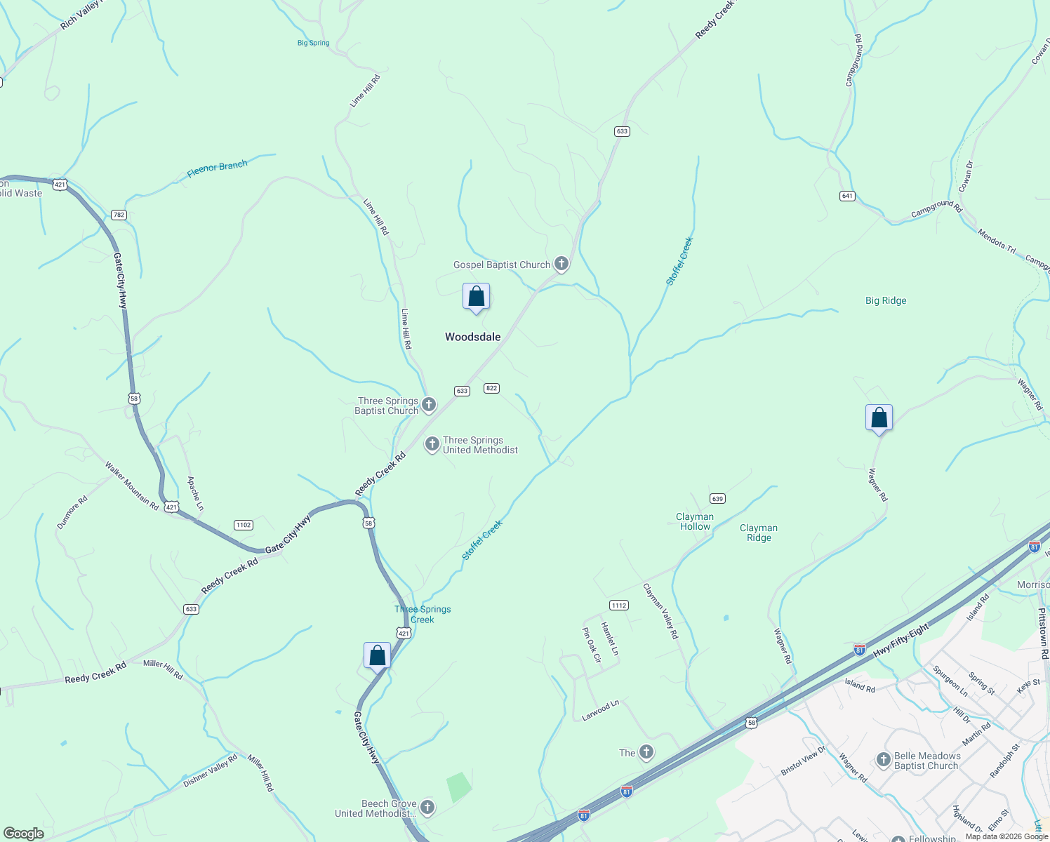 map of restaurants, bars, coffee shops, grocery stores, and more near 22158-22172 Ivanhoe Road in Bristol
