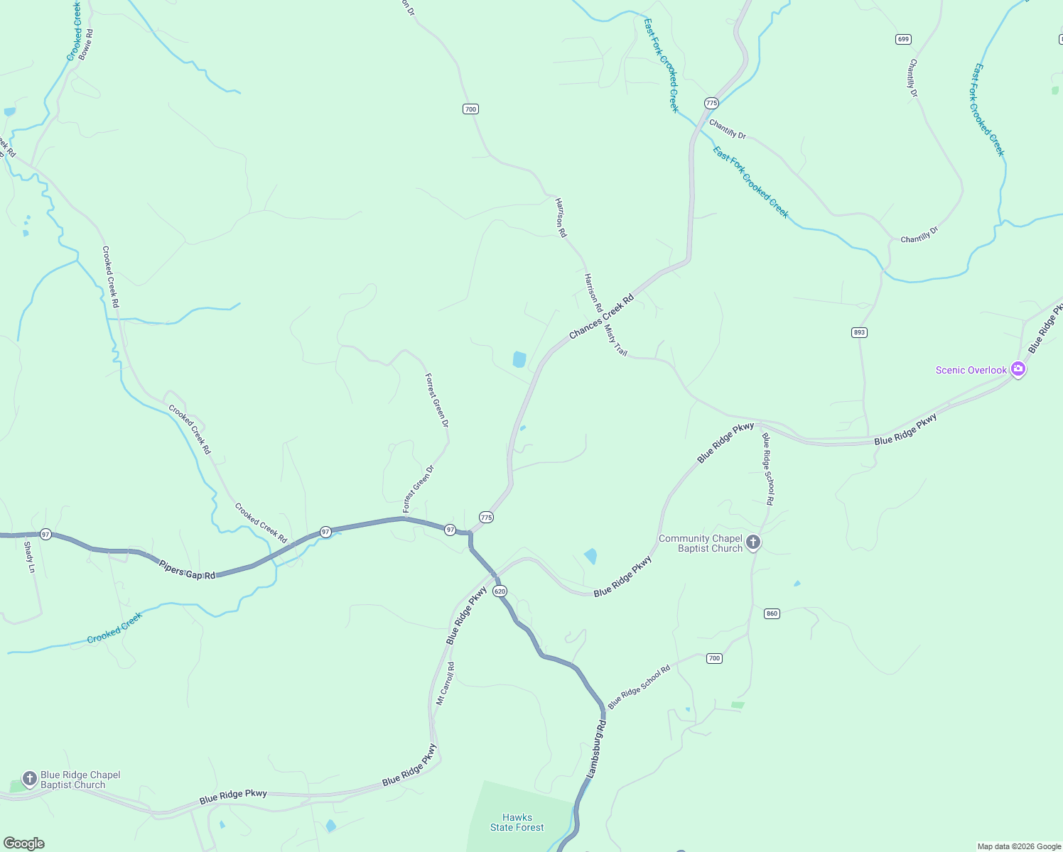 map of restaurants, bars, coffee shops, grocery stores, and more near Chances Creek Road in Fancy Gap