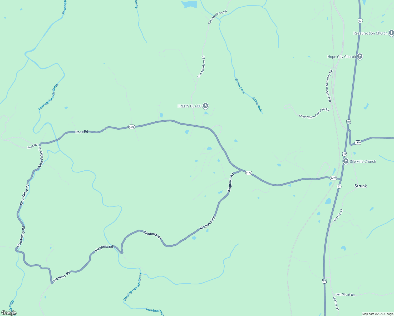 map of restaurants, bars, coffee shops, grocery stores, and more near Josh Wilson Cemetery Road in Strunk