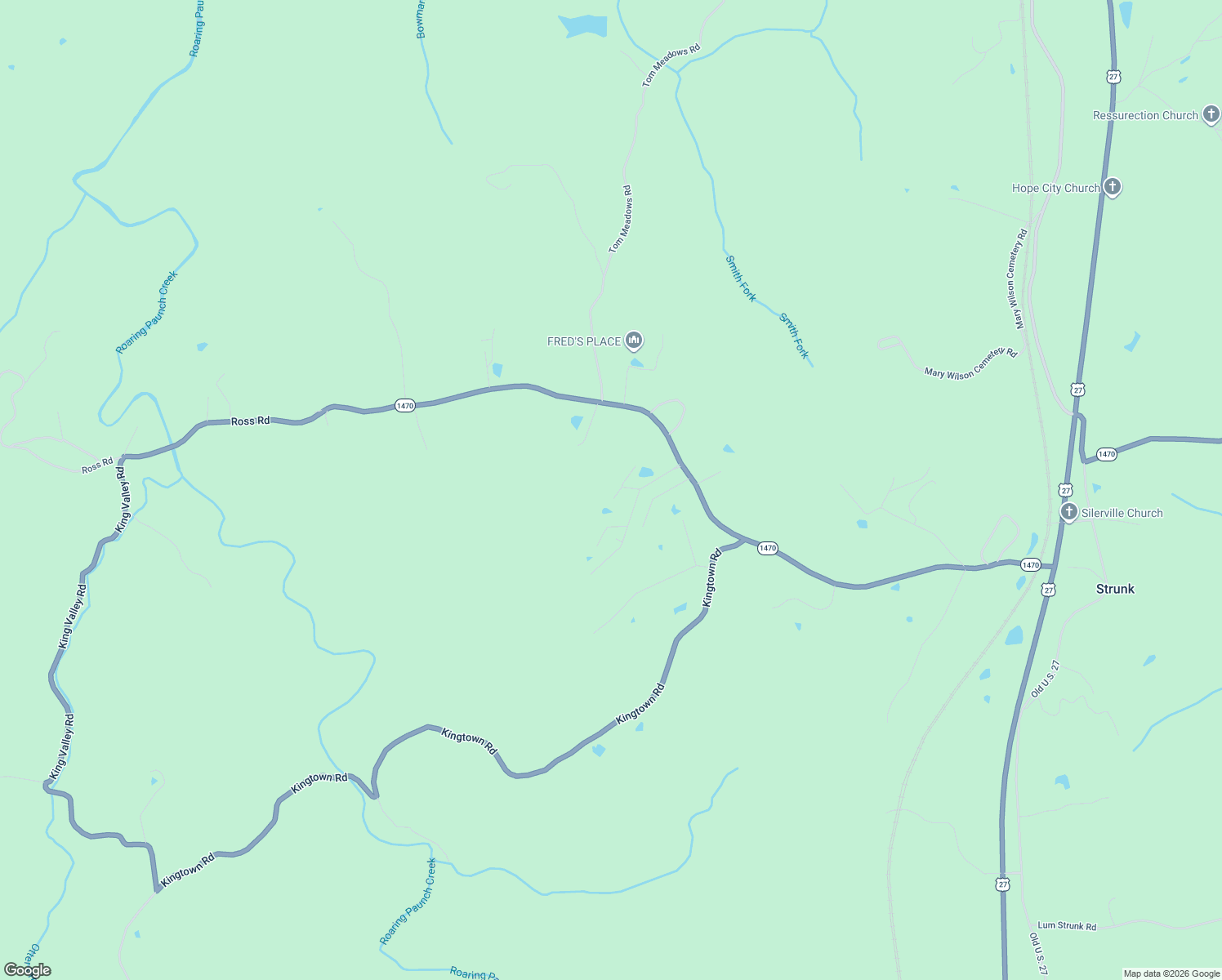 map of restaurants, bars, coffee shops, grocery stores, and more near Josh Wilson Cemetery Road in Strunk