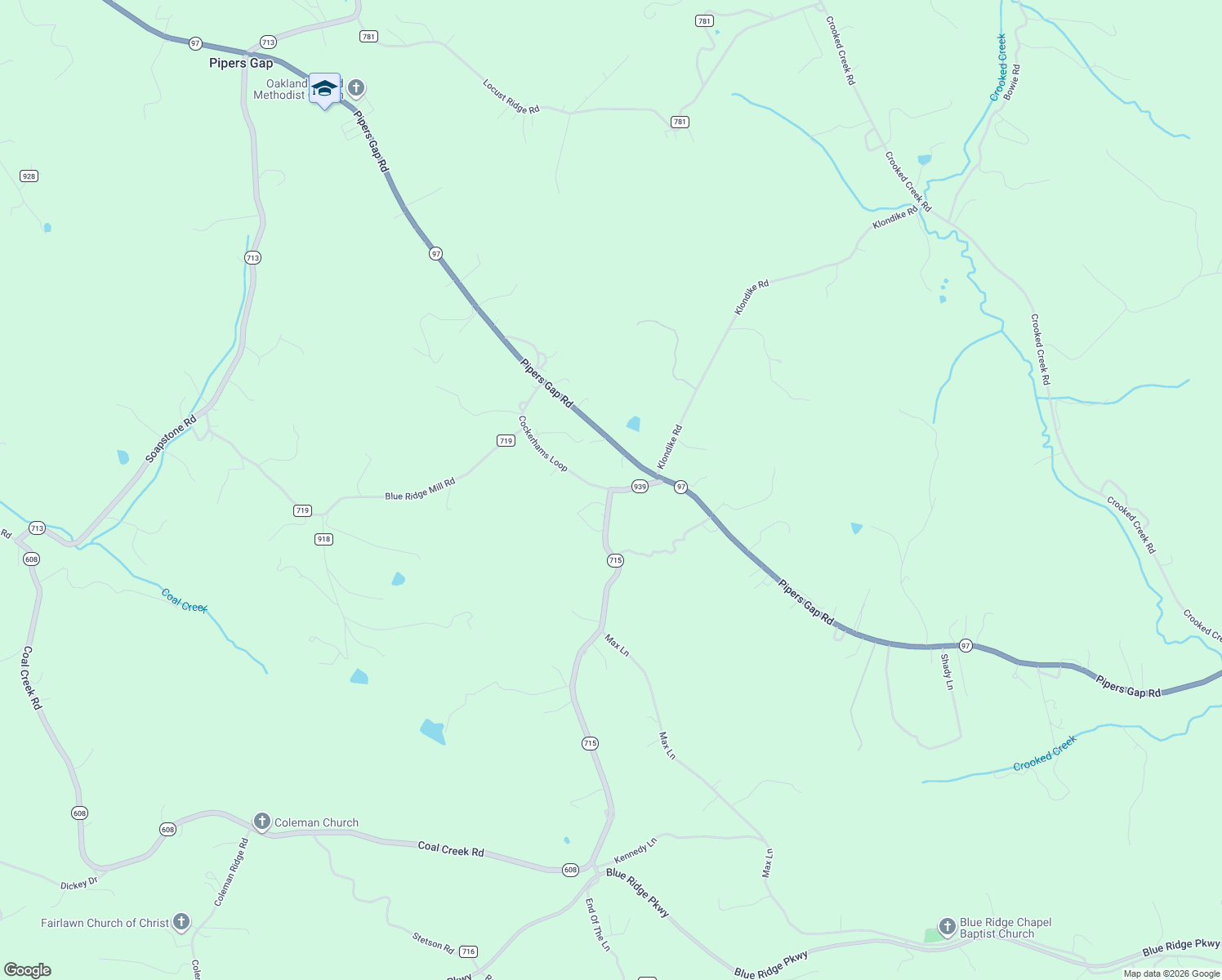 map of restaurants, bars, coffee shops, grocery stores, and more near 347 Cockerhams Loop in Galax
