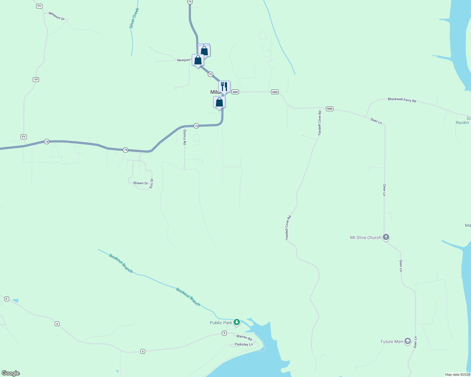 map of restaurants, bars, coffee shops, grocery stores, and more near 266 Chadwick Road in Kirbyville