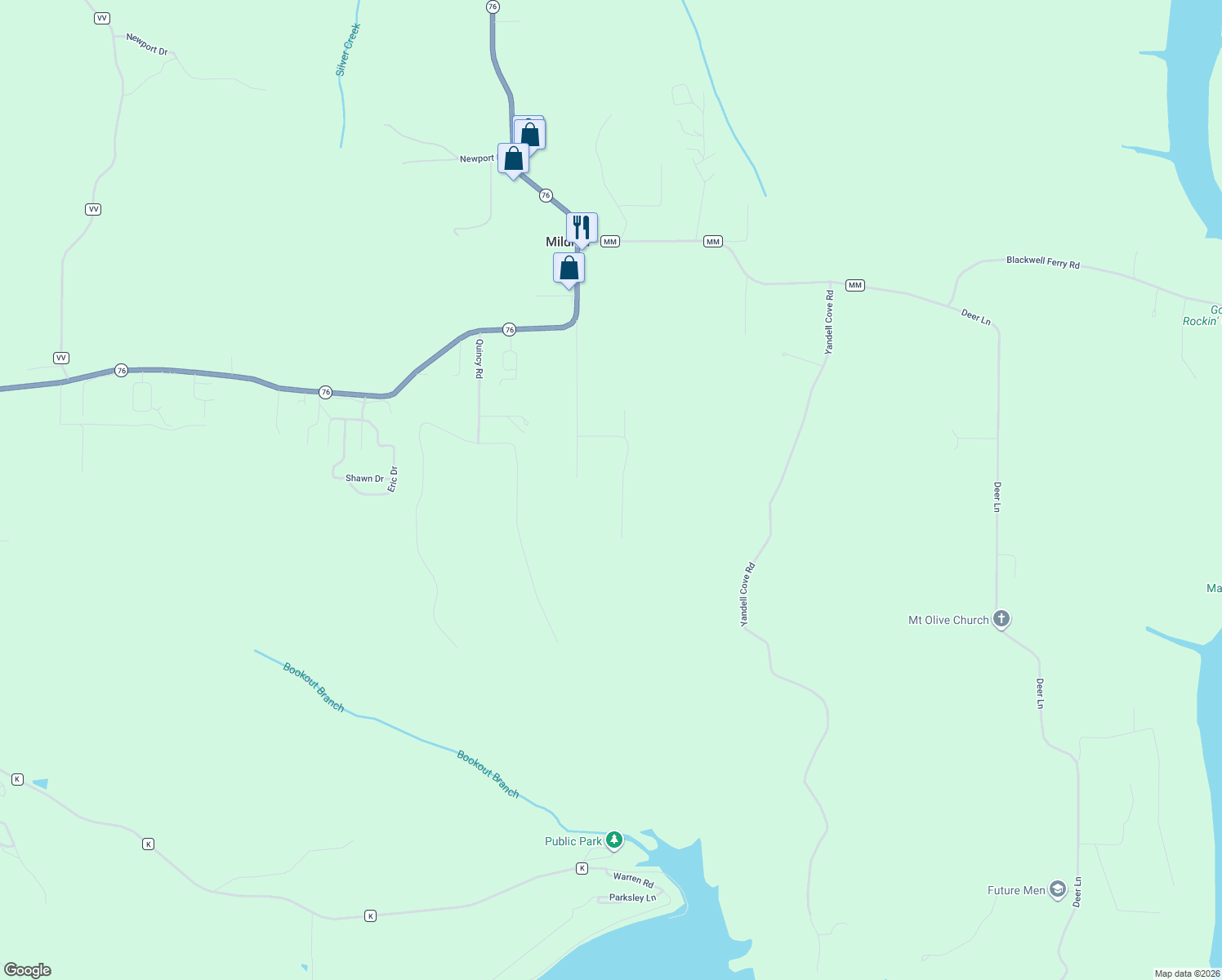 map of restaurants, bars, coffee shops, grocery stores, and more near 266 Chadwick Road in Kirbyville