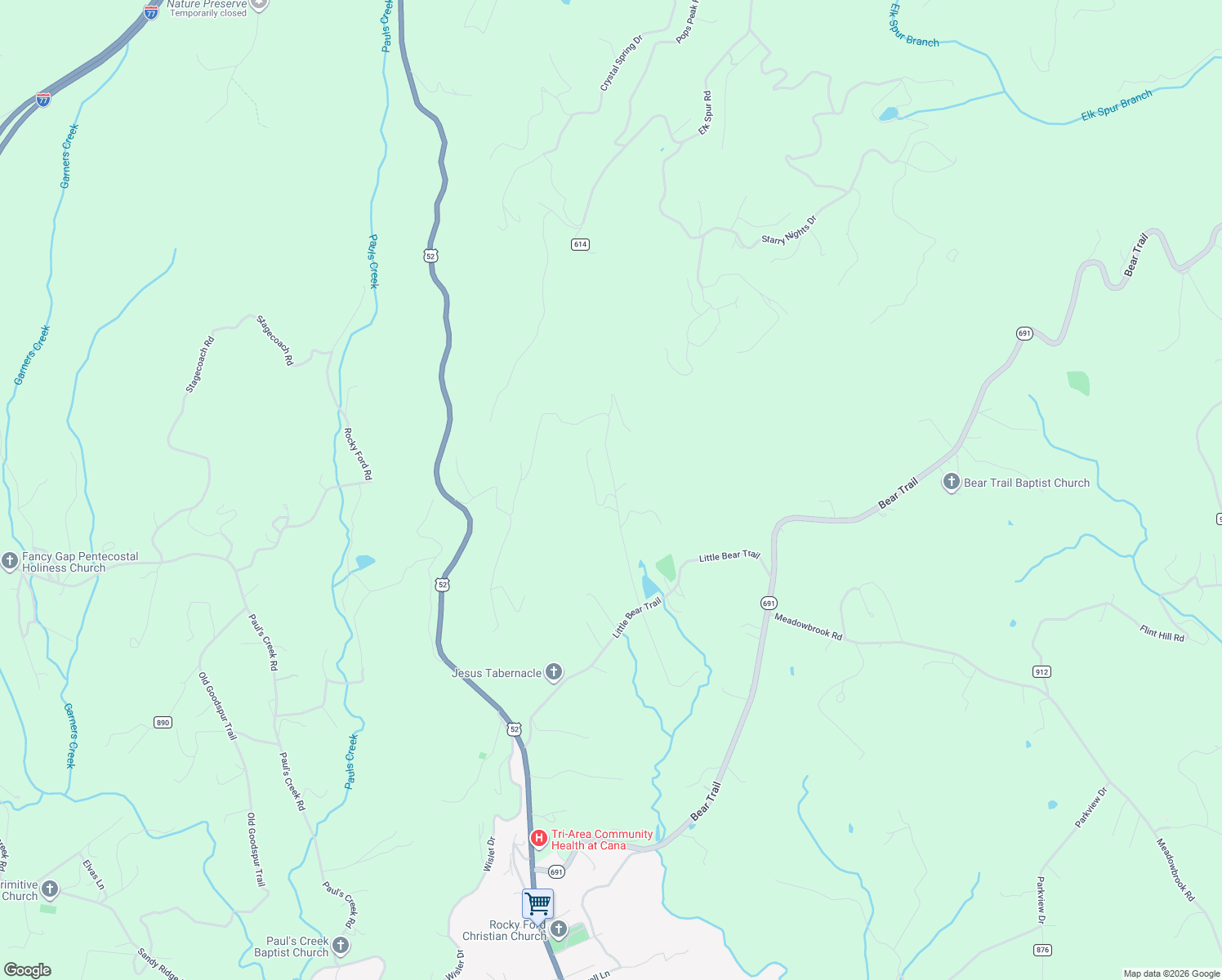 map of restaurants, bars, coffee shops, grocery stores, and more near 1213 Epworth Road in Cana