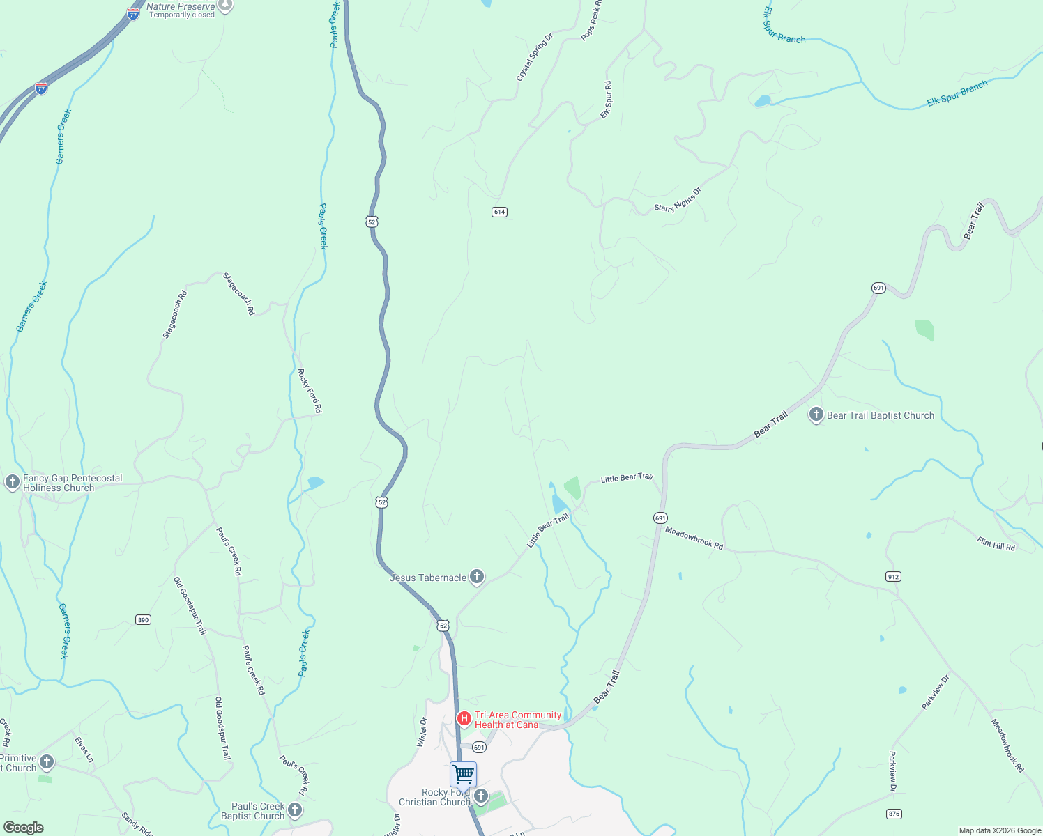 map of restaurants, bars, coffee shops, grocery stores, and more near 1213 Epworth Road in Cana