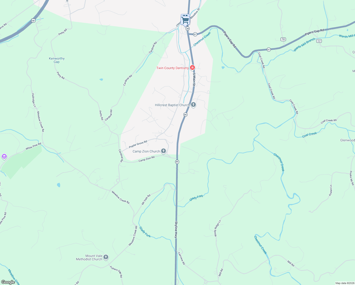 map of restaurants, bars, coffee shops, grocery stores, and more near in Galax