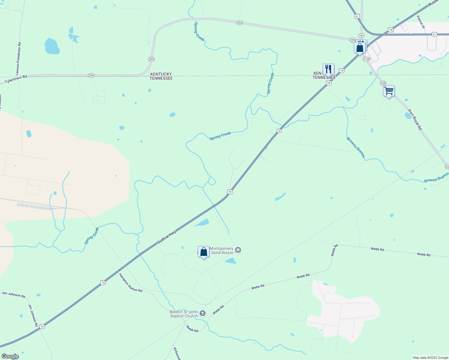 map of restaurants, bars, coffee shops, grocery stores, and more near 4812 Clear Springs Road in Clarksville