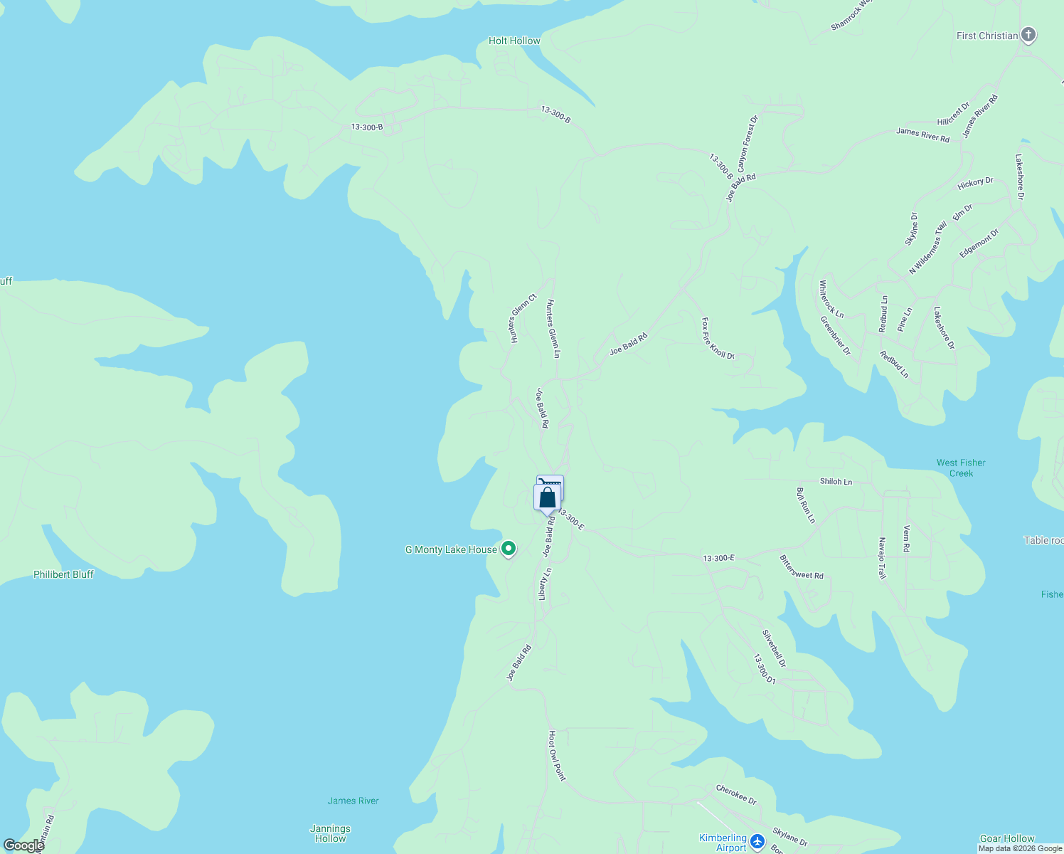map of restaurants, bars, coffee shops, grocery stores, and more near 98 Scott Street in Kimberling City