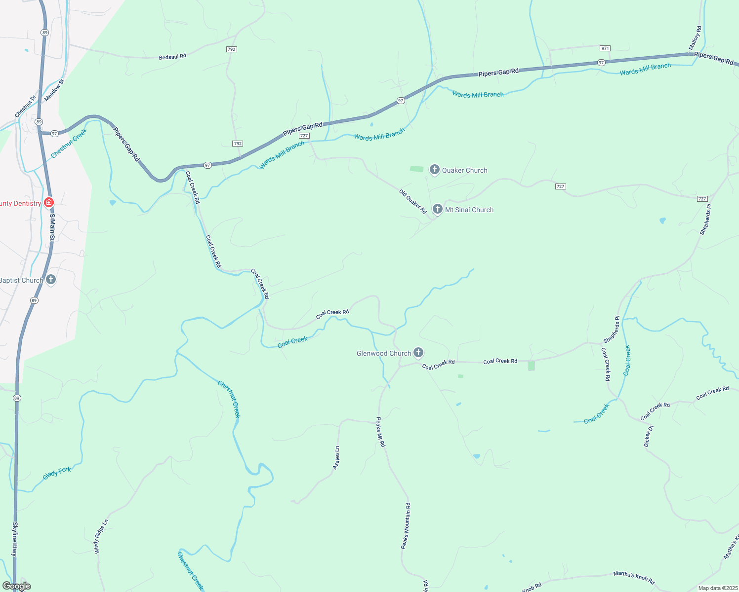 map of restaurants, bars, coffee shops, grocery stores, and more near Coal Creek Road in Galax