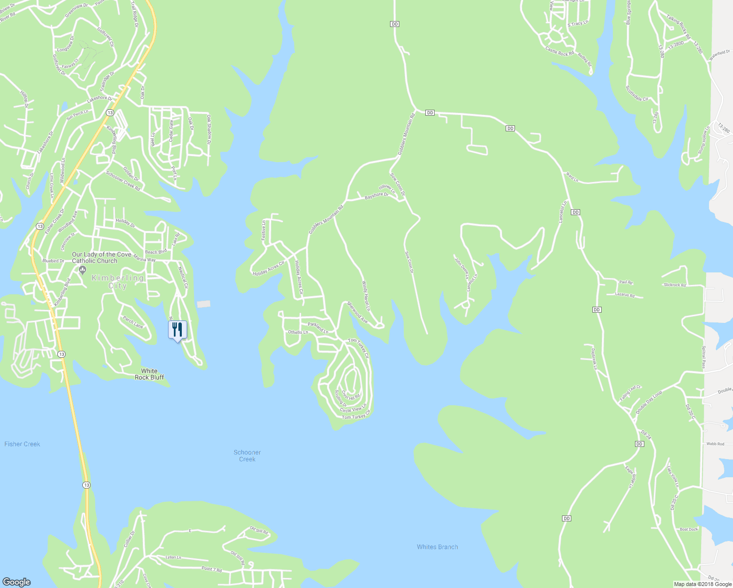 map of restaurants, bars, coffee shops, grocery stores, and more near 99 Windy Heron Lane in Reeds Spring
