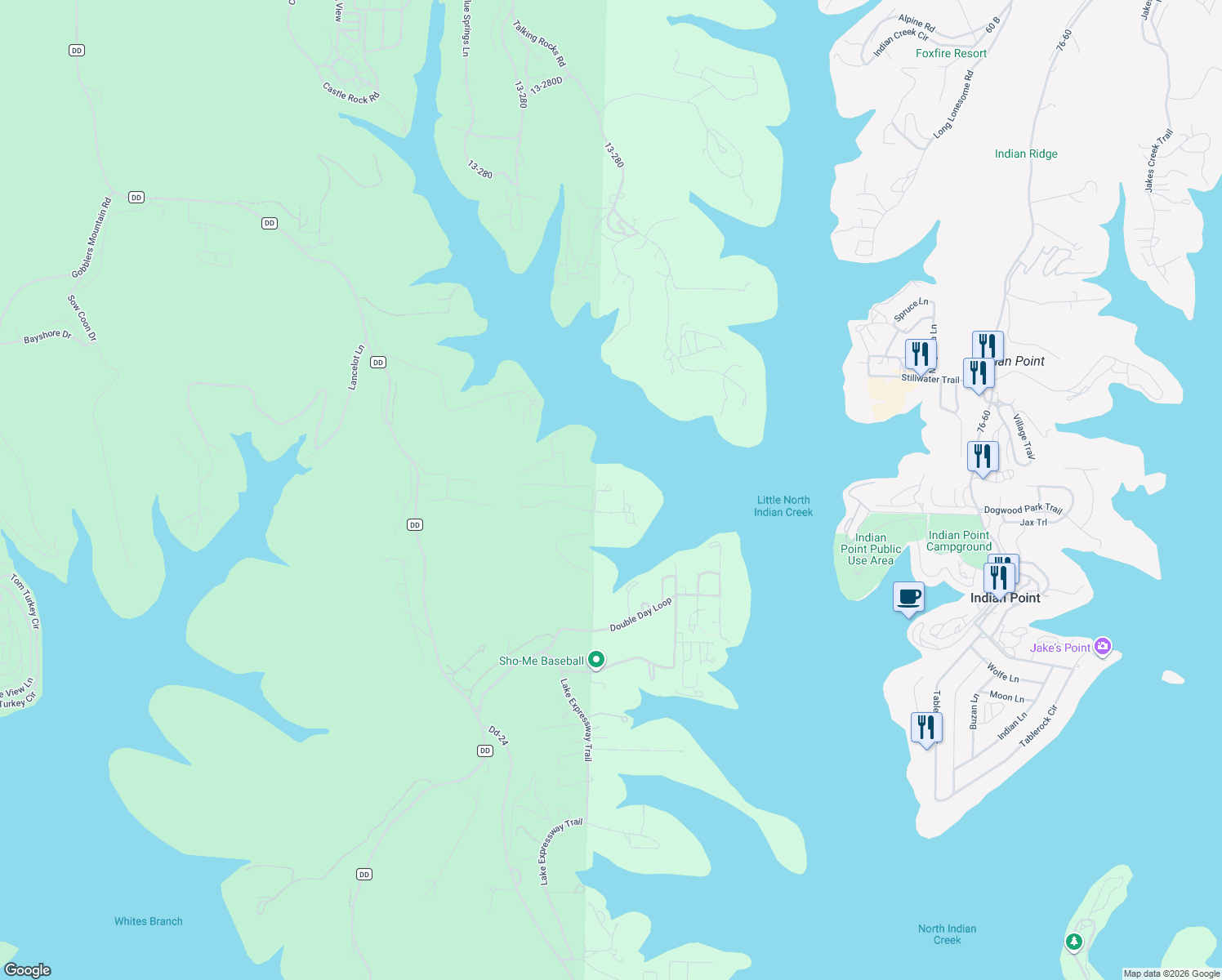map of restaurants, bars, coffee shops, grocery stores, and more near 199 Rudette Lane in Reeds Spring