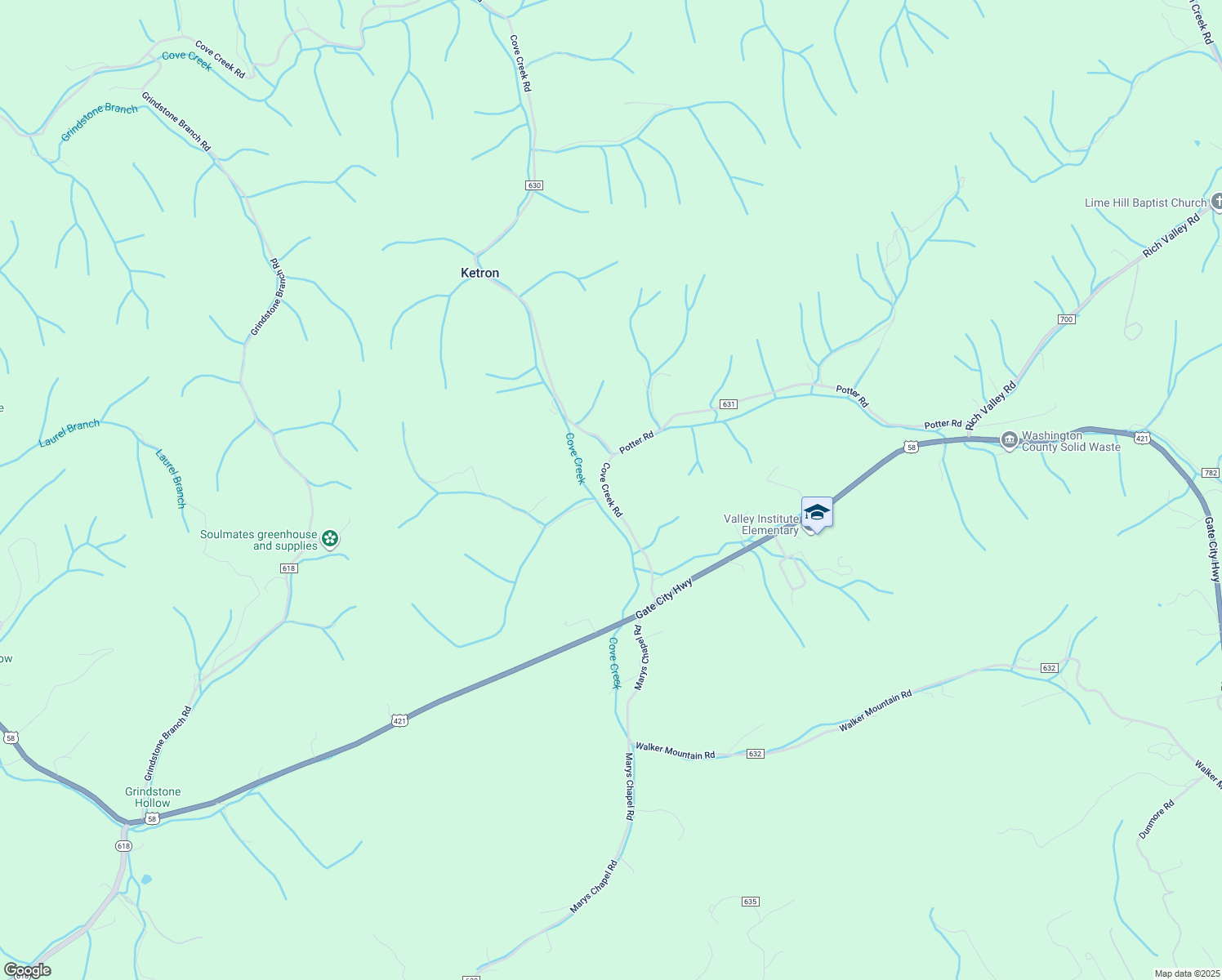 map of restaurants, bars, coffee shops, grocery stores, and more near 4415 County Road 630 in Bristol