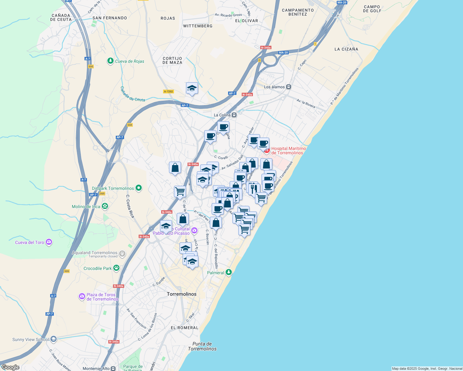 map of restaurants, bars, coffee shops, grocery stores, and more near 4 Calle Príncipe Faisal de Arabia Saudi in Torremolinos
