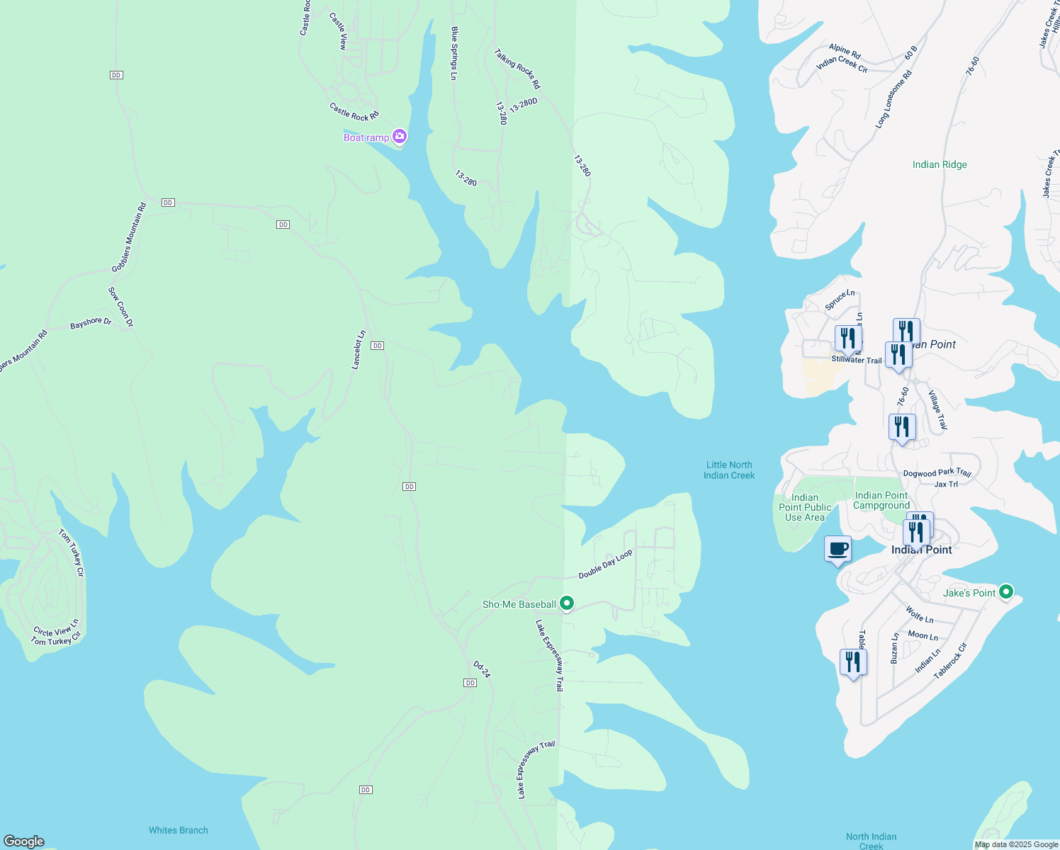 map of restaurants, bars, coffee shops, grocery stores, and more near 759 Splitrail Pass in Reeds Spring