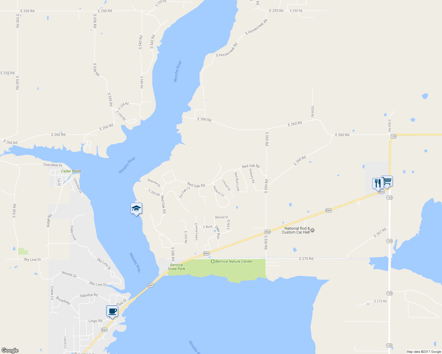 map of restaurants, bars, coffee shops, grocery stores, and more near Locust Drive in Afton