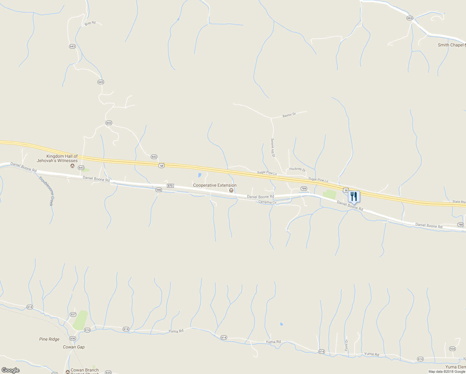map of restaurants, bars, coffee shops, grocery stores, and more near 201 Military Lane in Gate City