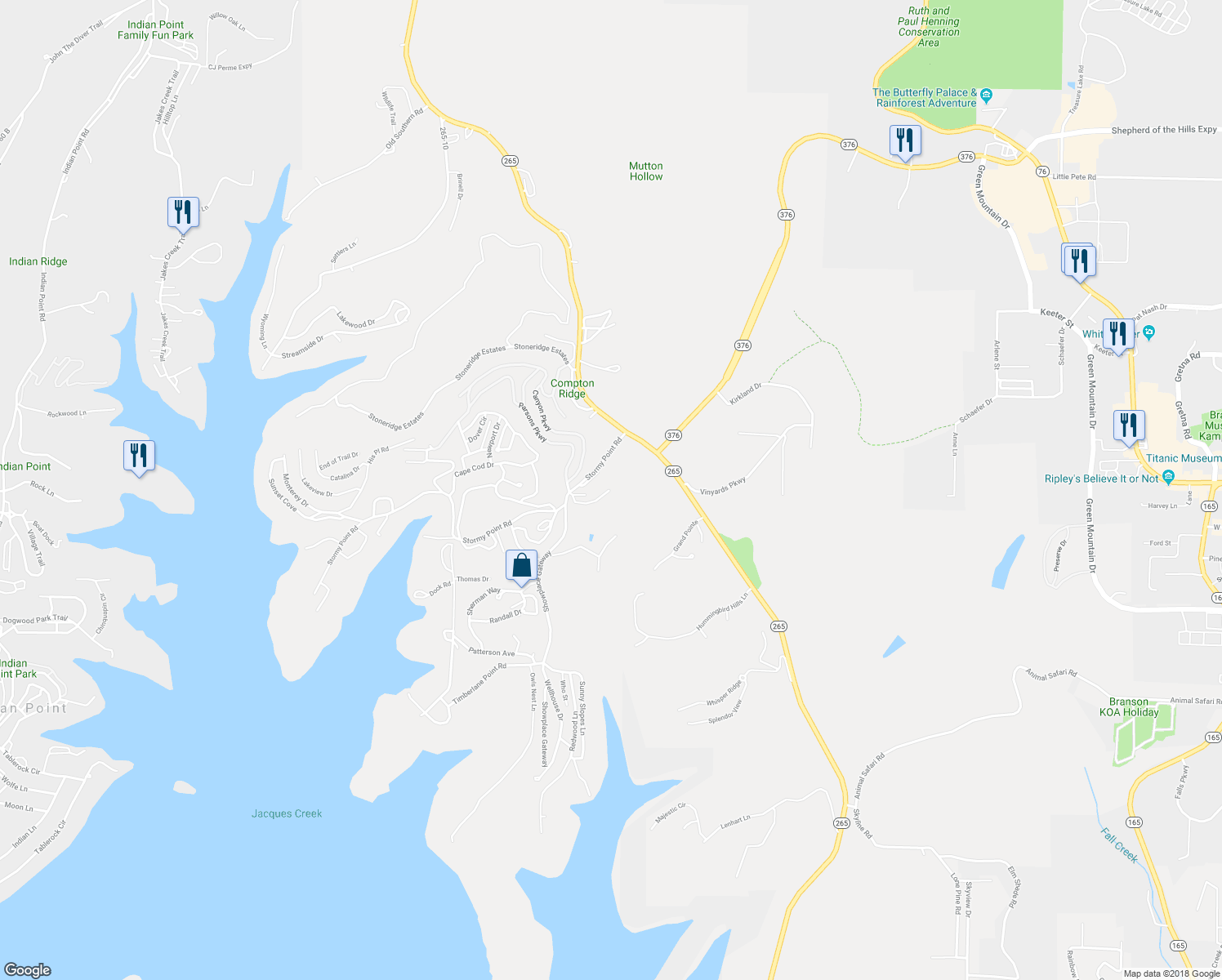 map of restaurants, bars, coffee shops, grocery stores, and more near 198 Southview Court in Branson