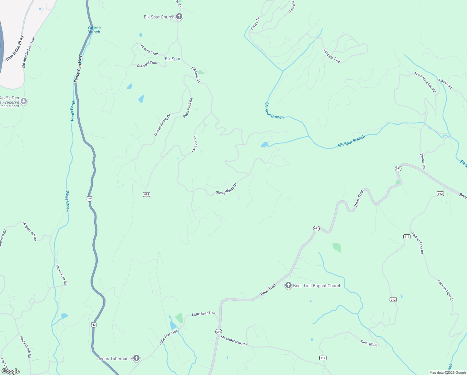 map of restaurants, bars, coffee shops, grocery stores, and more near 278 Starry Nights Drive in Cana