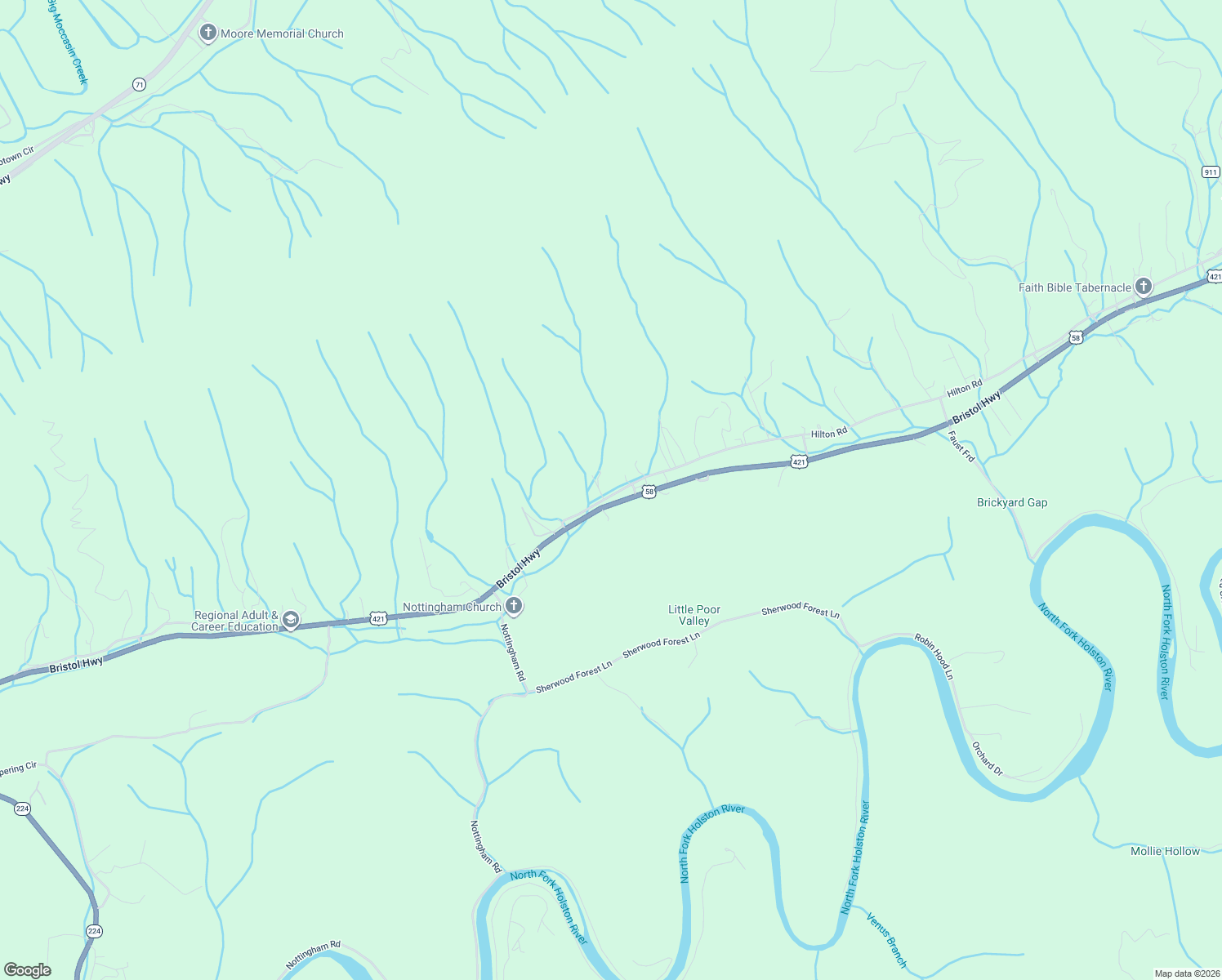 map of restaurants, bars, coffee shops, grocery stores, and more near Bristol Highway in Gate City