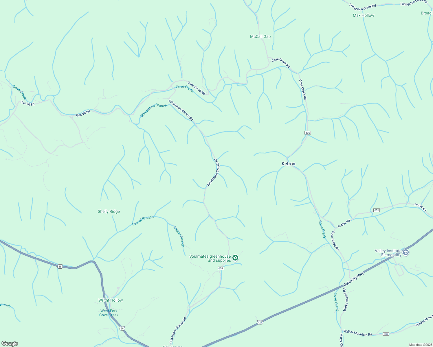 map of restaurants, bars, coffee shops, grocery stores, and more near 21089 Grindstone Branch Road in Bristol
