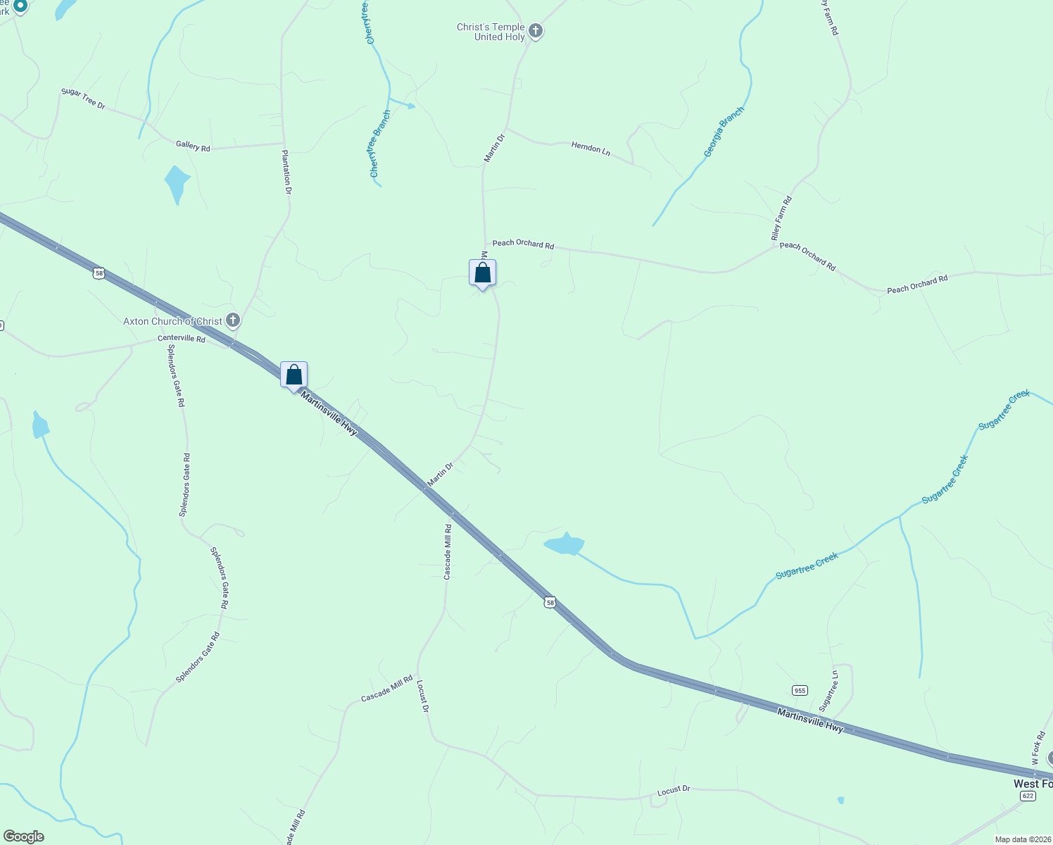 map of restaurants, bars, coffee shops, grocery stores, and more near 4215 Martin Drive in Axton