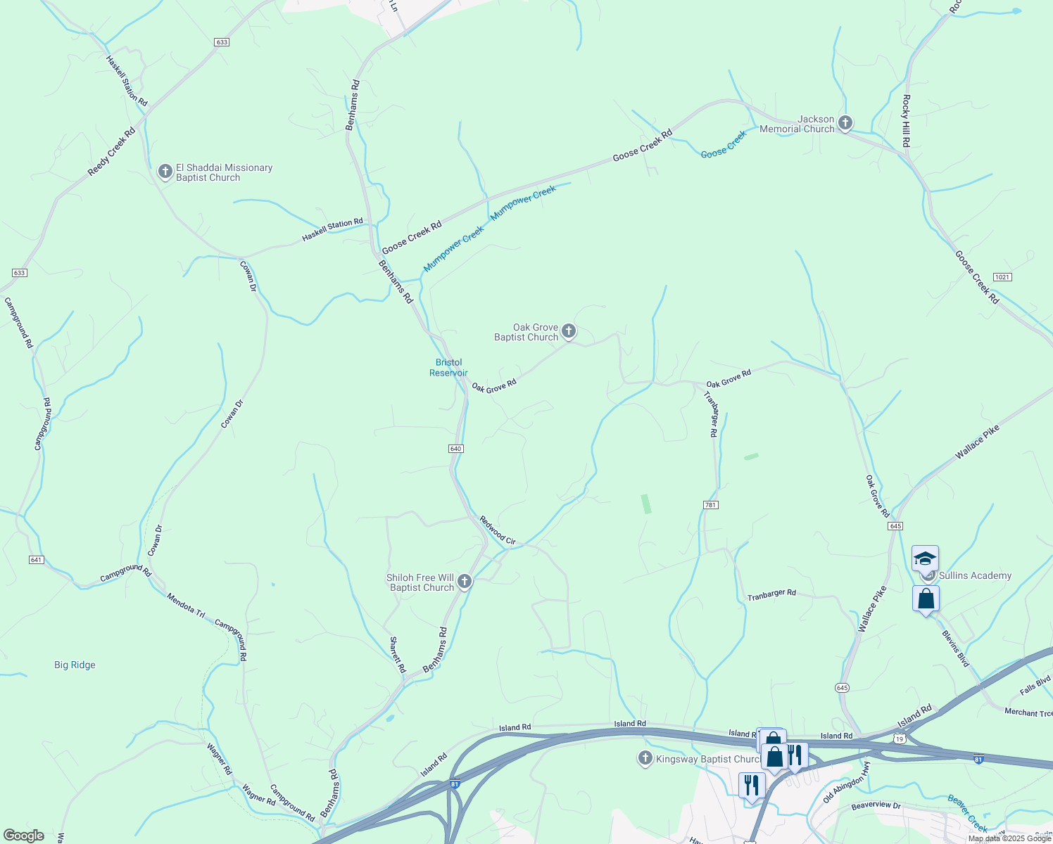 map of restaurants, bars, coffee shops, grocery stores, and more near 21163 Hazelwood Drive in Bristol