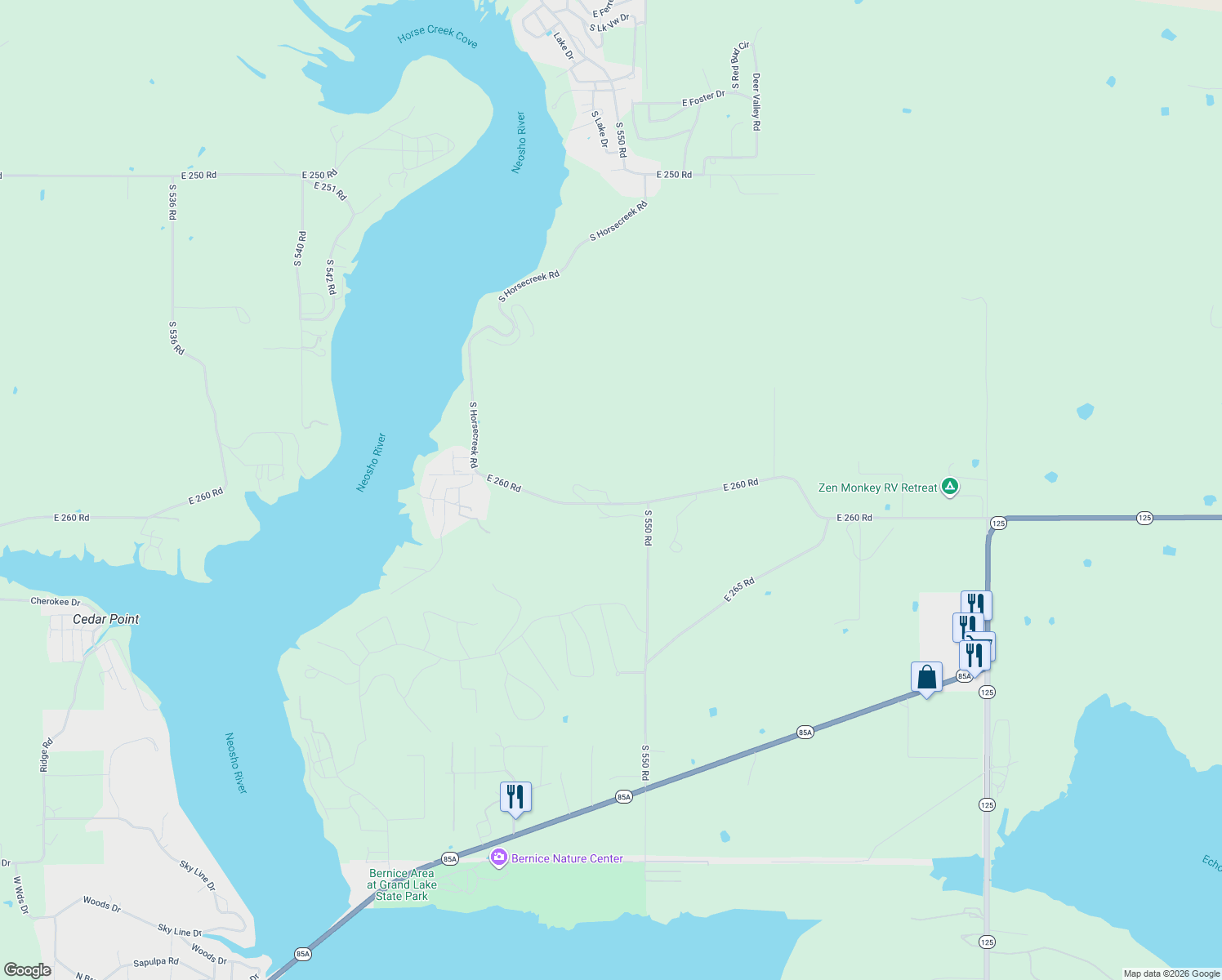 map of restaurants, bars, coffee shops, grocery stores, and more near 25910 South 548 Road in Afton