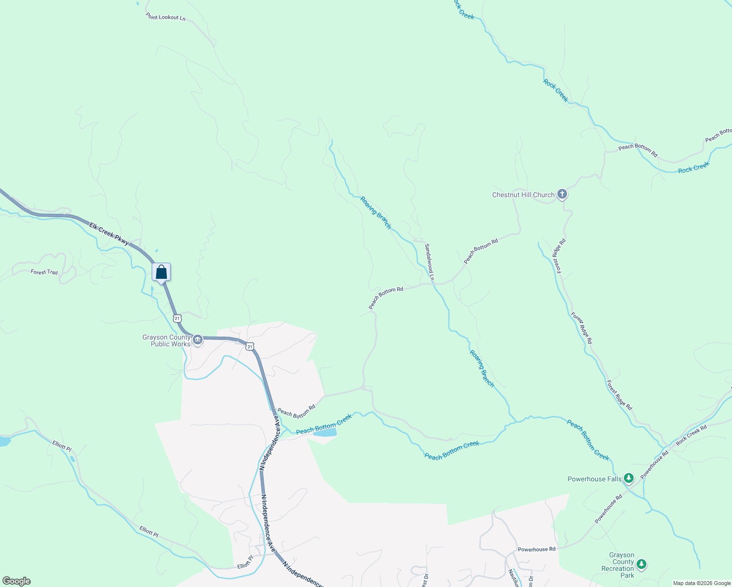 map of restaurants, bars, coffee shops, grocery stores, and more near 1019 Peach Bottom Road in Independence