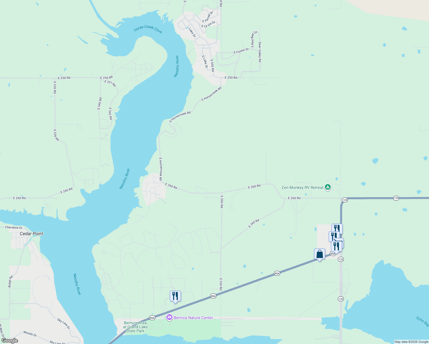map of restaurants, bars, coffee shops, grocery stores, and more near 25910 South 548 Road in Afton