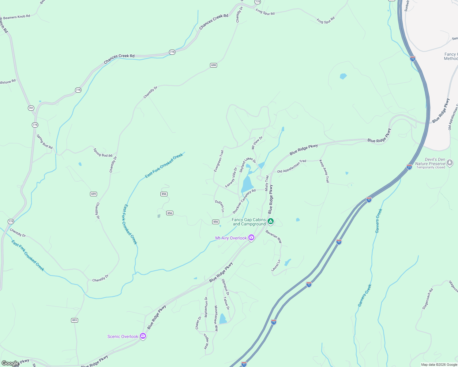map of restaurants, bars, coffee shops, grocery stores, and more near 53-59 Fairway Villa Dr in Fancy Gap