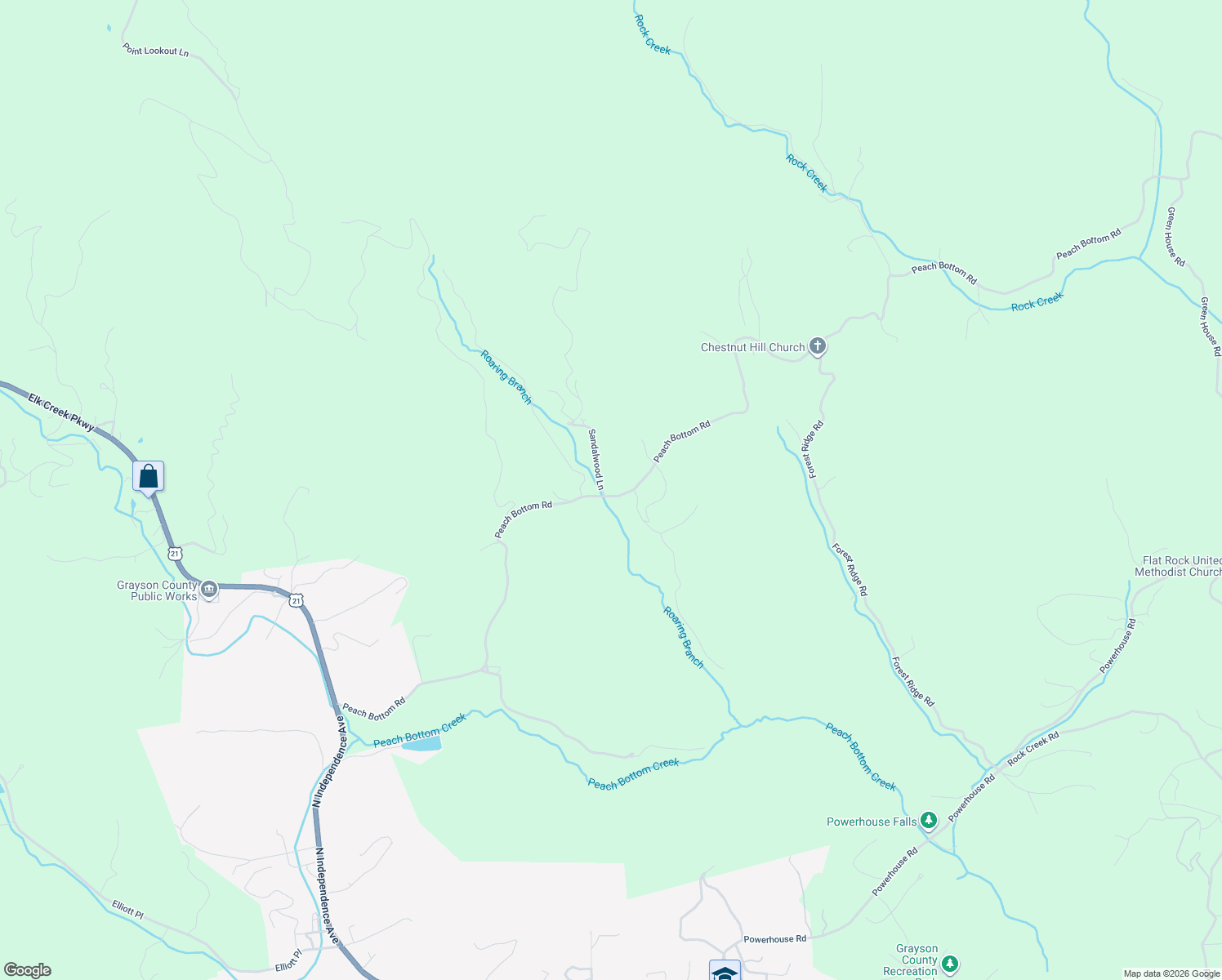 map of restaurants, bars, coffee shops, grocery stores, and more near 1302 Peach Bottom Road in Independence