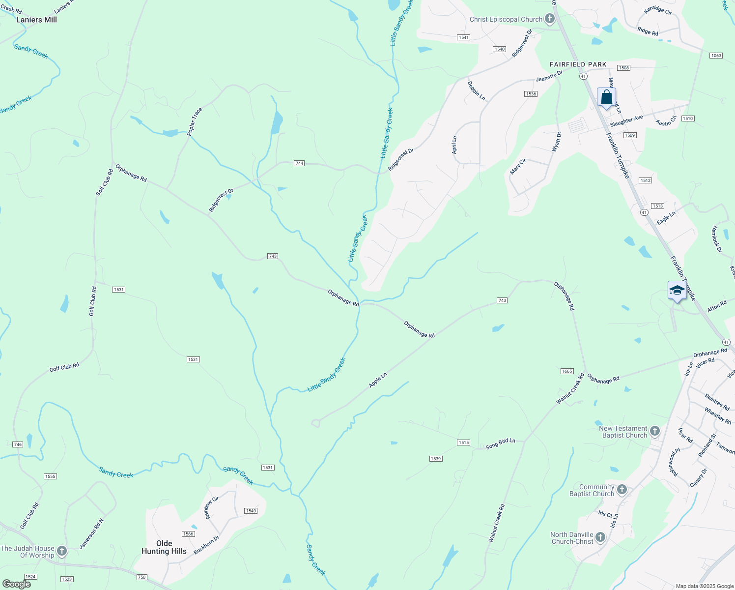 map of restaurants, bars, coffee shops, grocery stores, and more near 705 Reese Drive in Danville