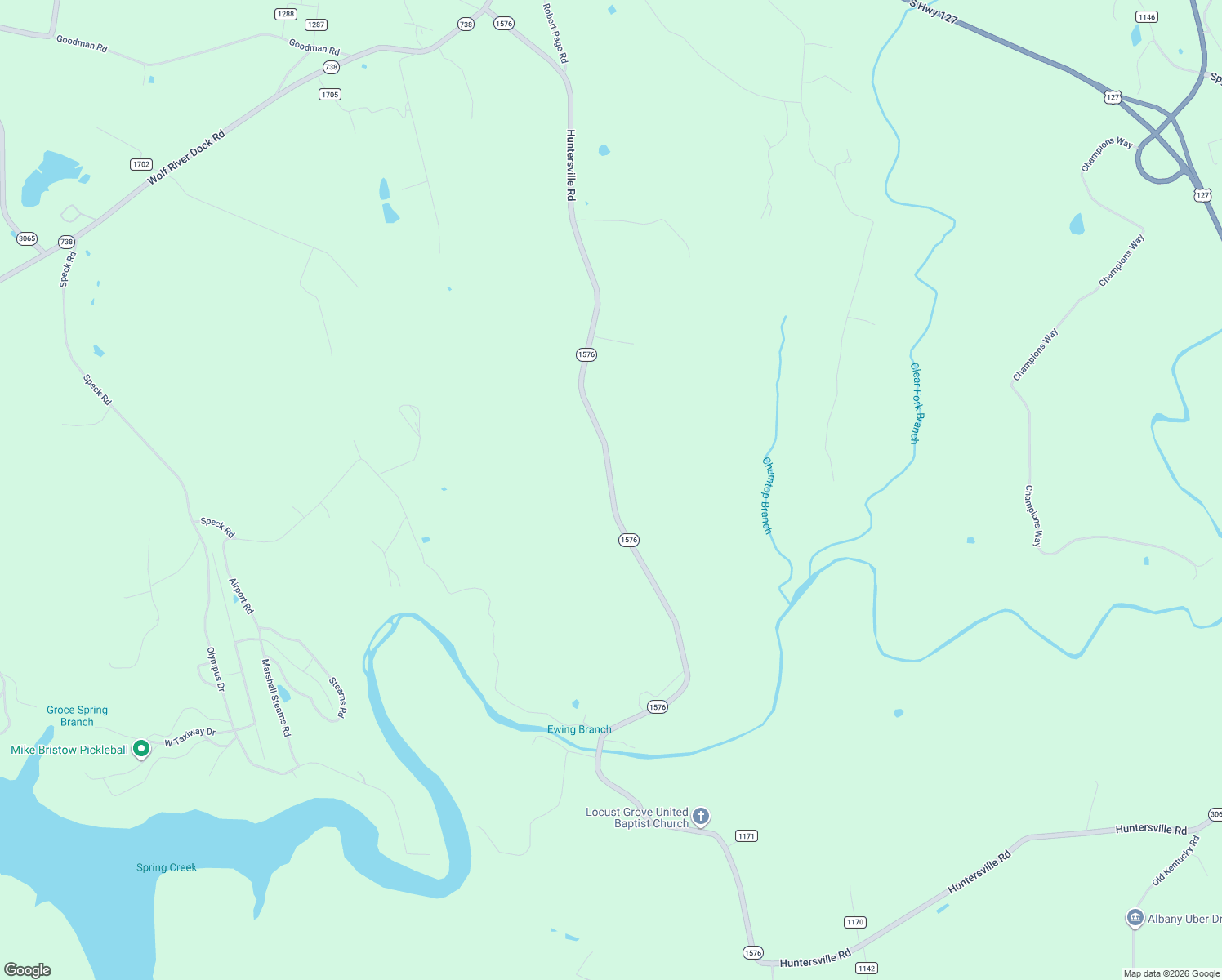 map of restaurants, bars, coffee shops, grocery stores, and more near State Highway 1576 in Albany