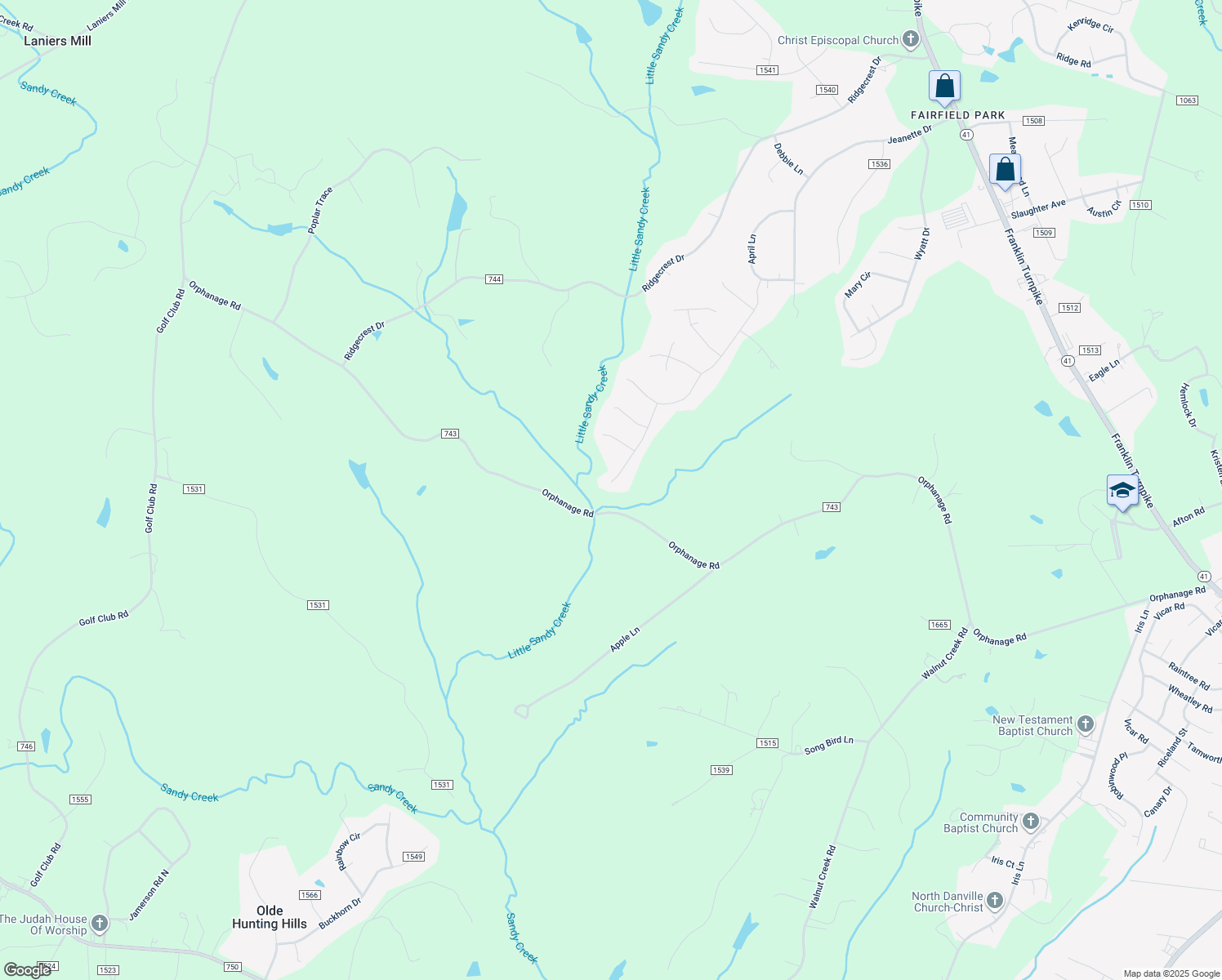 map of restaurants, bars, coffee shops, grocery stores, and more near 705 Reese Drive in Danville