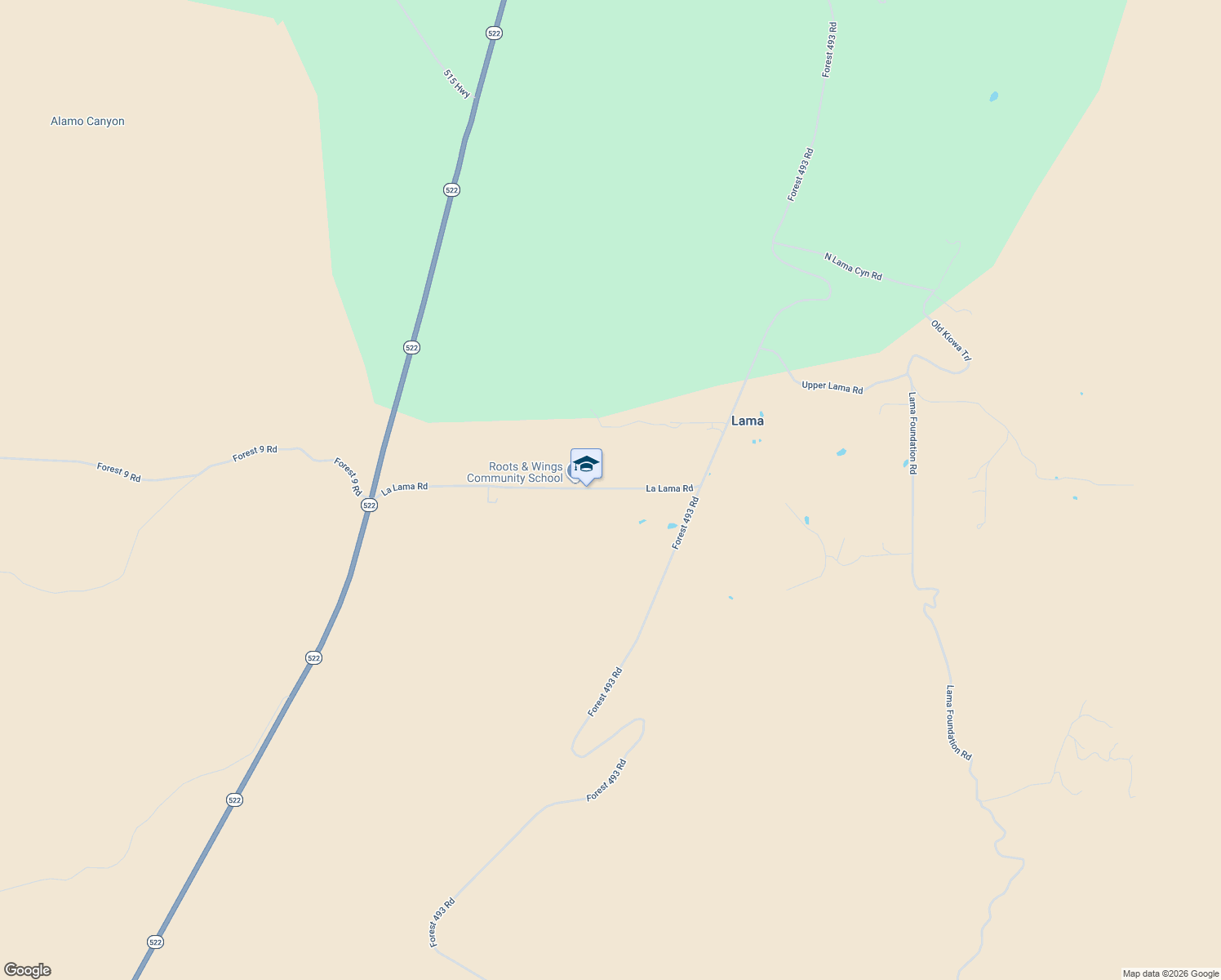 map of restaurants, bars, coffee shops, grocery stores, and more near La Lama Road in Questa