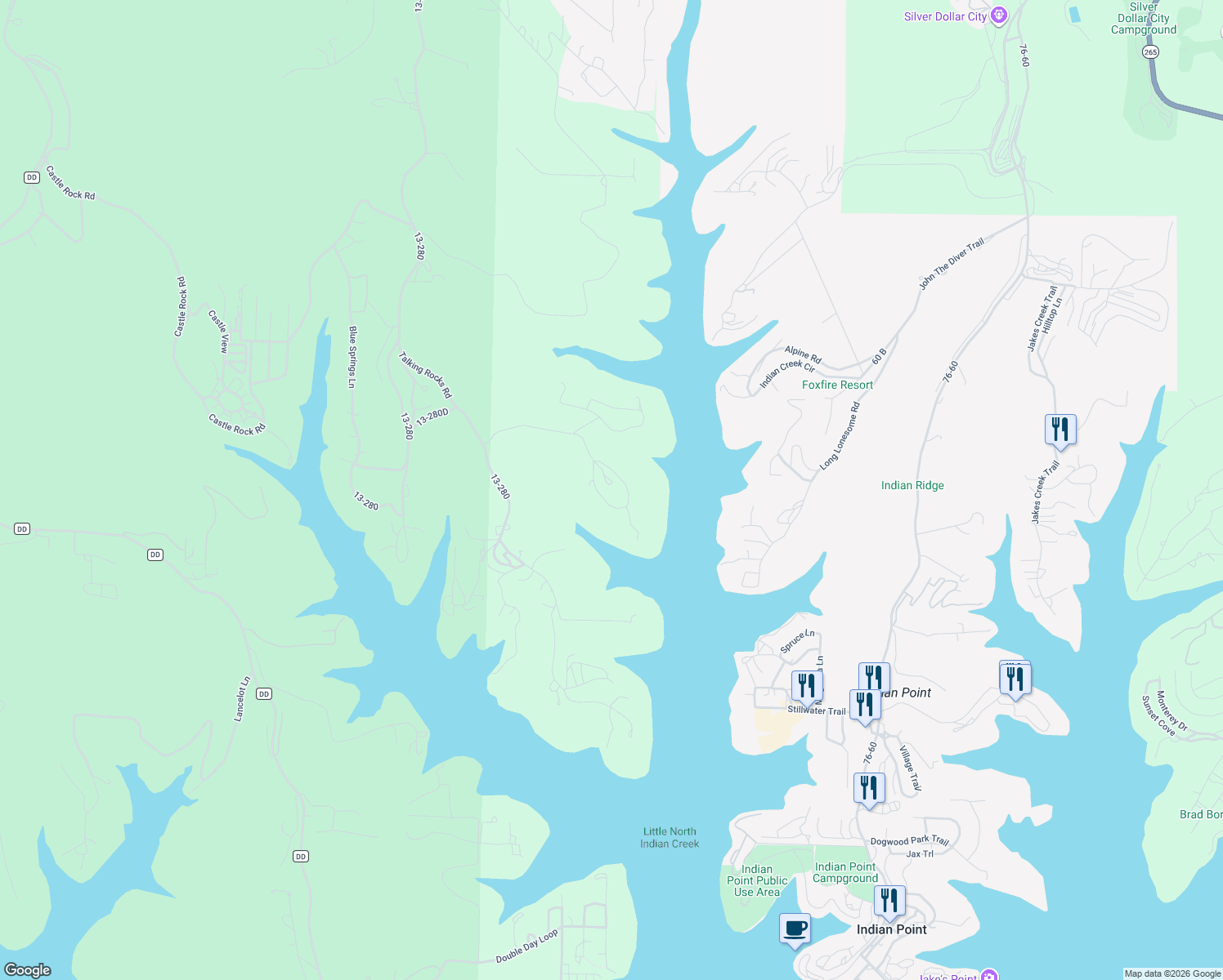 map of restaurants, bars, coffee shops, grocery stores, and more near 459 Waterfield Drive in Reeds Spring