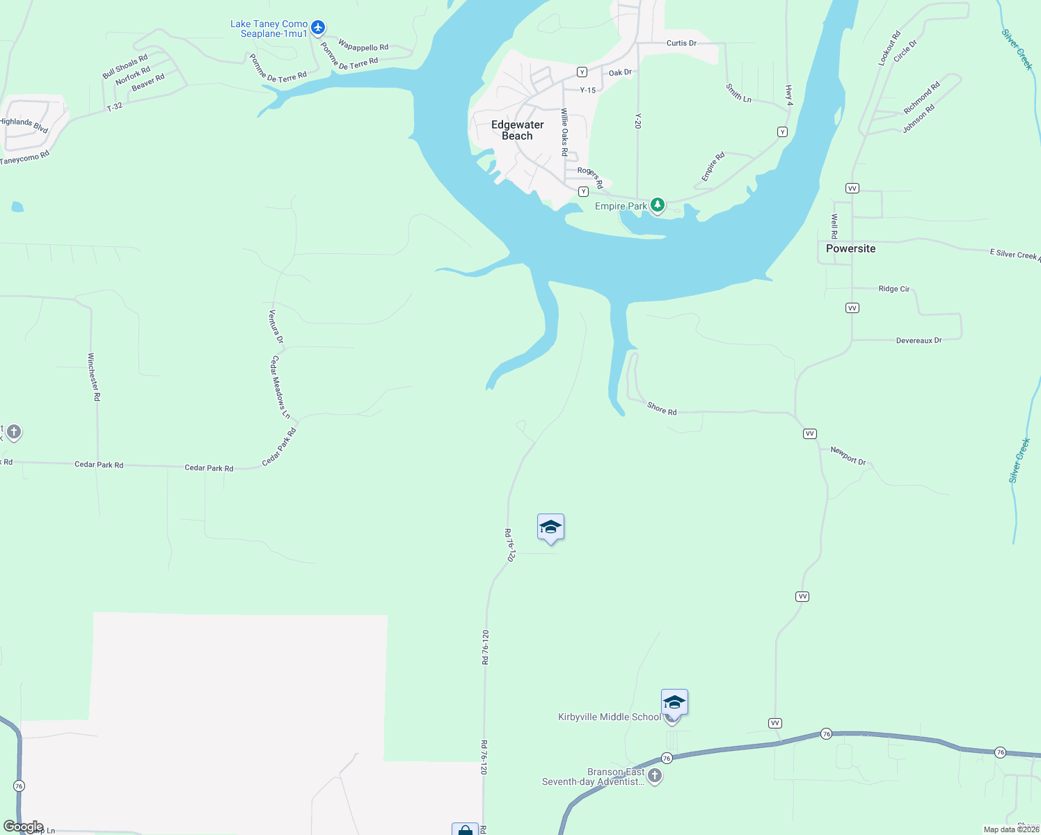 map of restaurants, bars, coffee shops, grocery stores, and more near 1615 Road 76-120 in Kirbyville