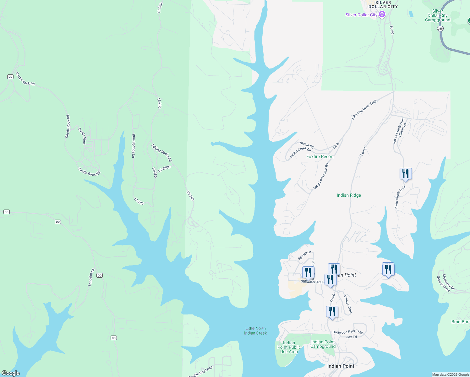 map of restaurants, bars, coffee shops, grocery stores, and more near 459 Waterfield Drive in Reeds Spring