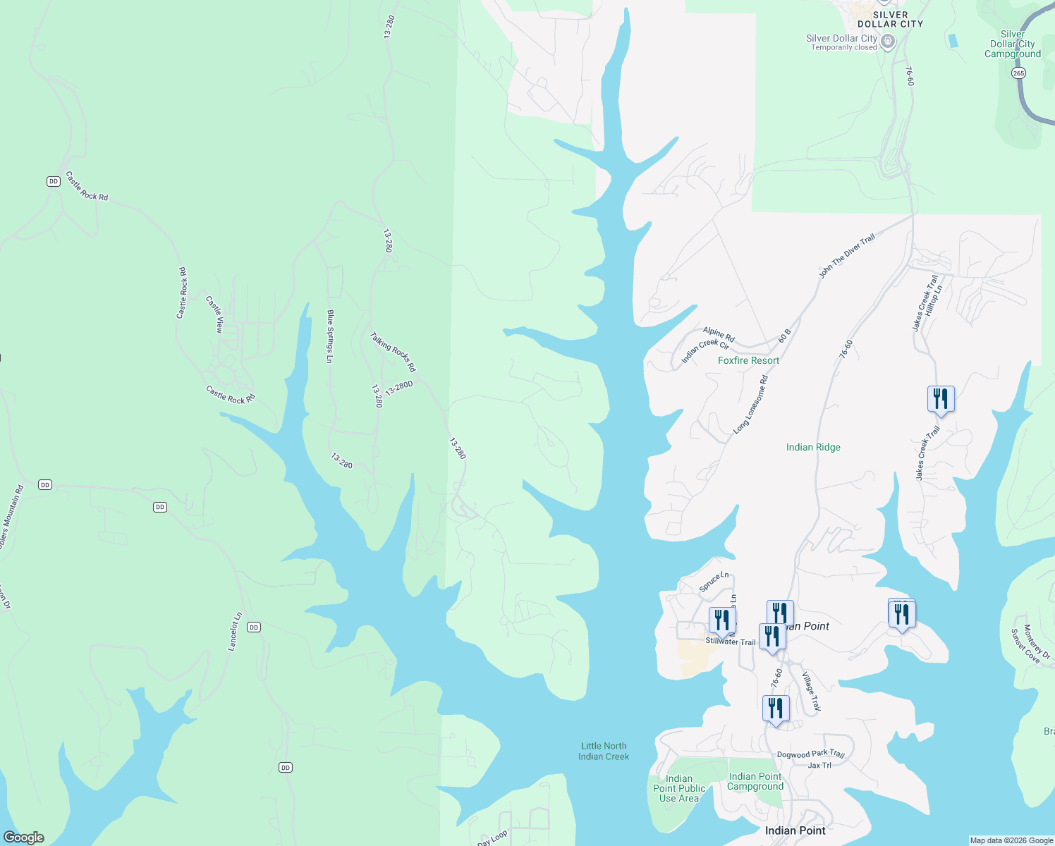 map of restaurants, bars, coffee shops, grocery stores, and more near 400-452 Waterfield Drive in Reeds Spring