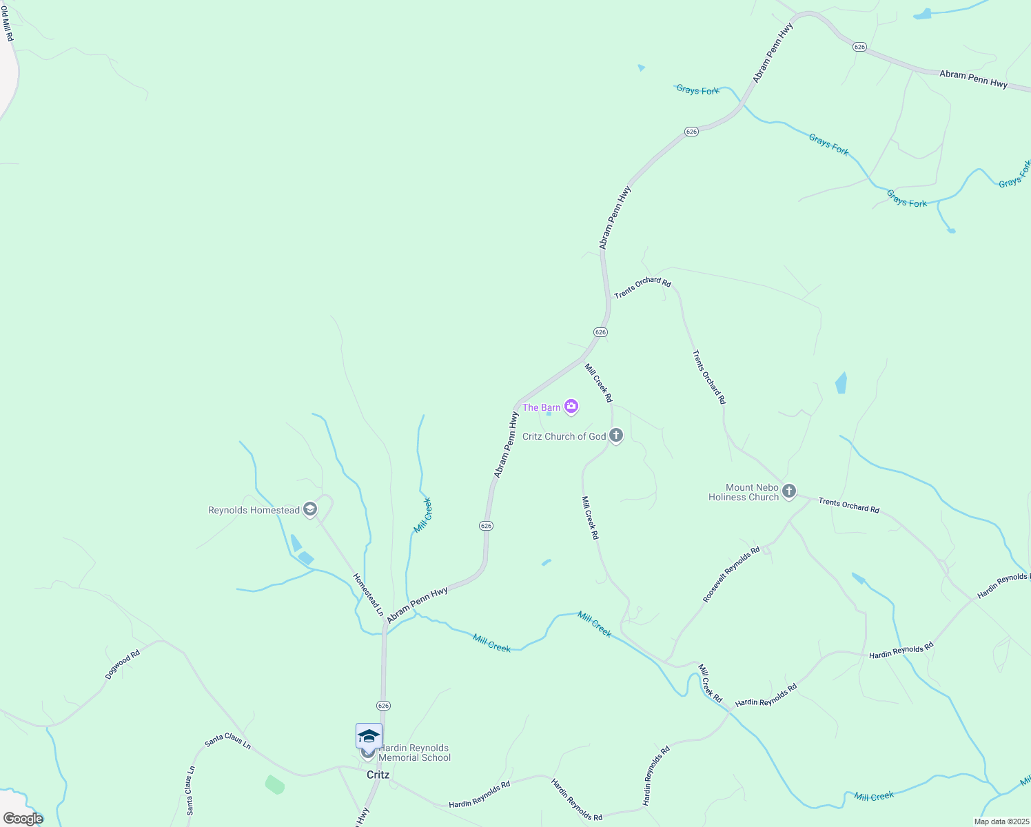 map of restaurants, bars, coffee shops, grocery stores, and more near Abram Penn Highway in Critz