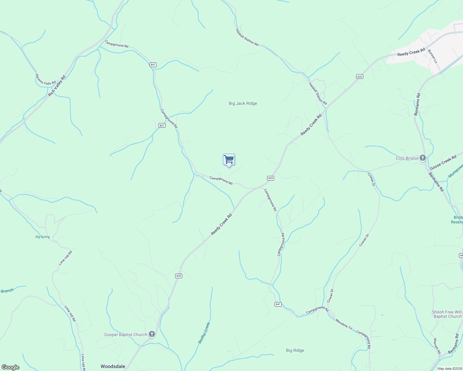 map of restaurants, bars, coffee shops, grocery stores, and more near 20500 Campground Road in Bristol