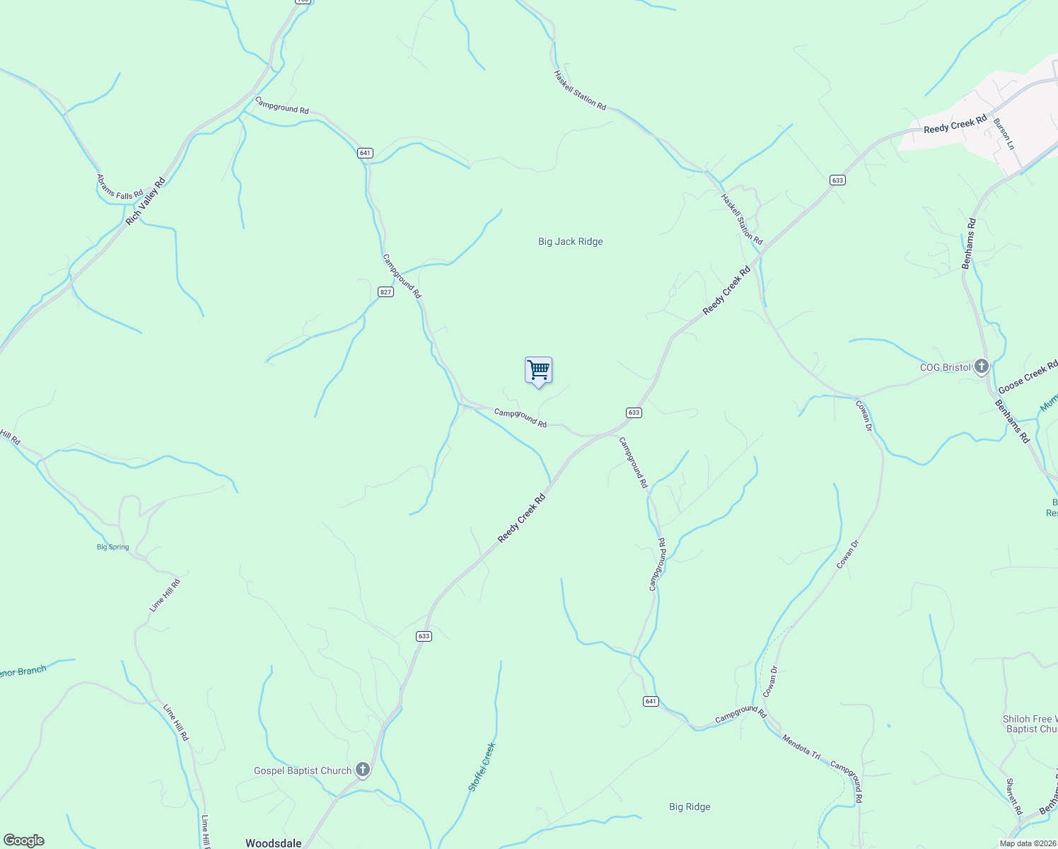 map of restaurants, bars, coffee shops, grocery stores, and more near 20500 Campground Road in Bristol