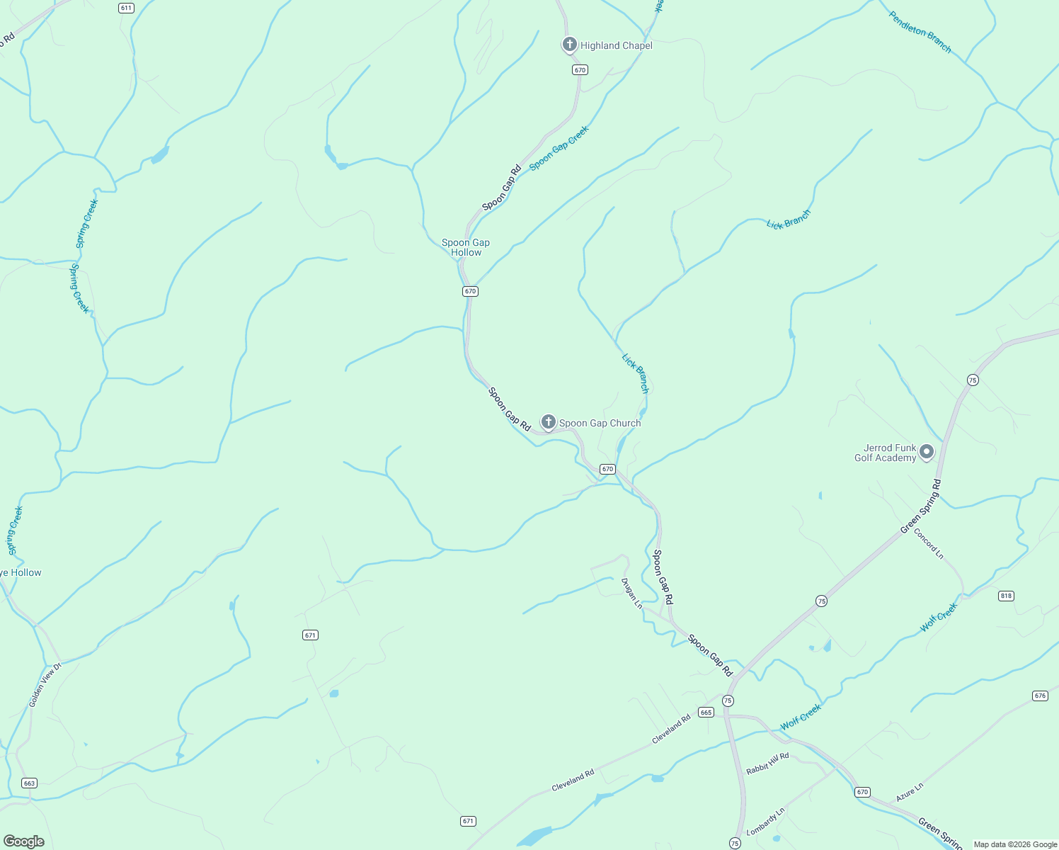 map of restaurants, bars, coffee shops, grocery stores, and more near 21710 Spoon Gap Road in Abingdon