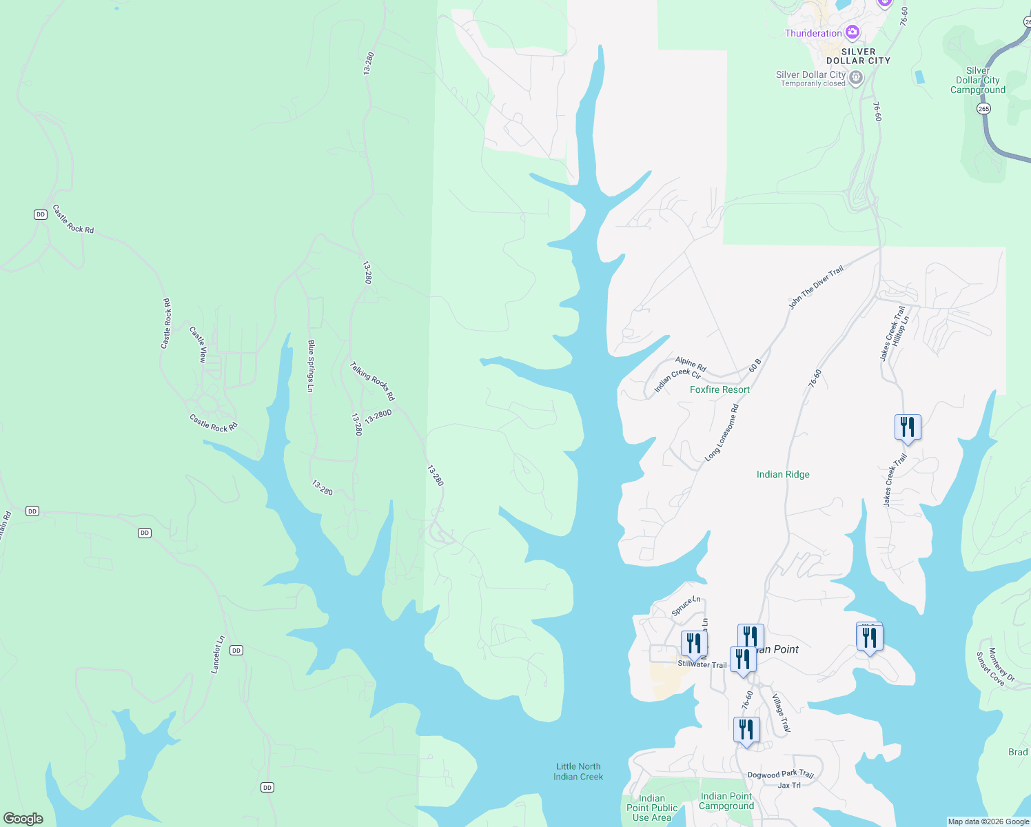 map of restaurants, bars, coffee shops, grocery stores, and more near 290 Canada Drive in Reeds Spring