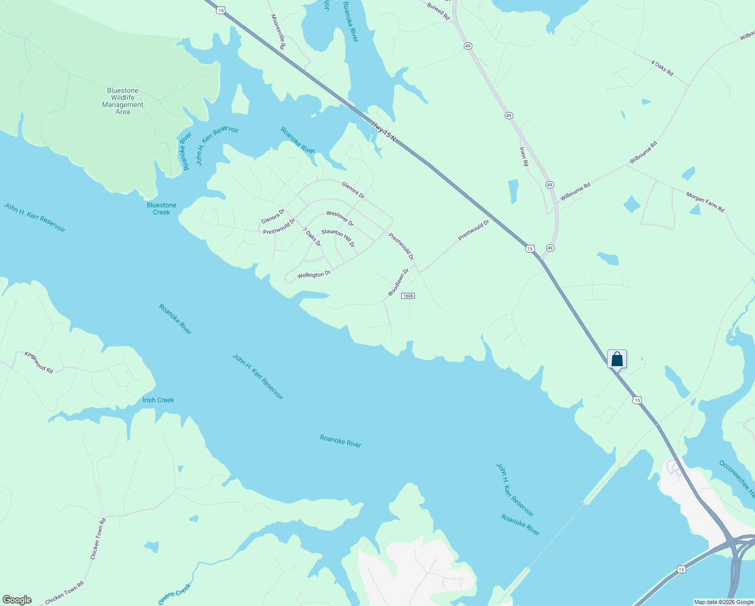 map of restaurants, bars, coffee shops, grocery stores, and more near State Route 1605 in Mecklenburg County