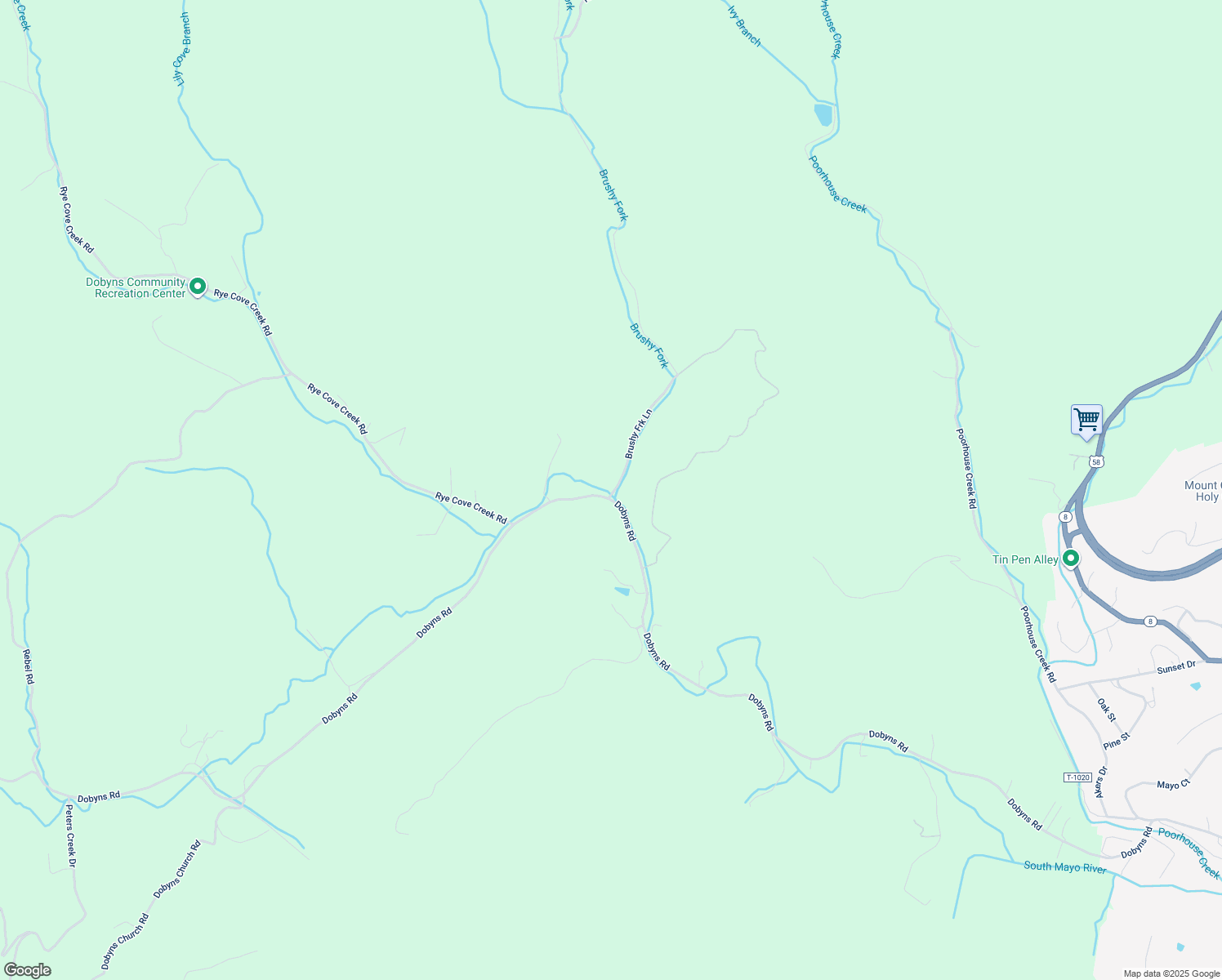map of restaurants, bars, coffee shops, grocery stores, and more near 39 Brushy Fork Lane in Stuart