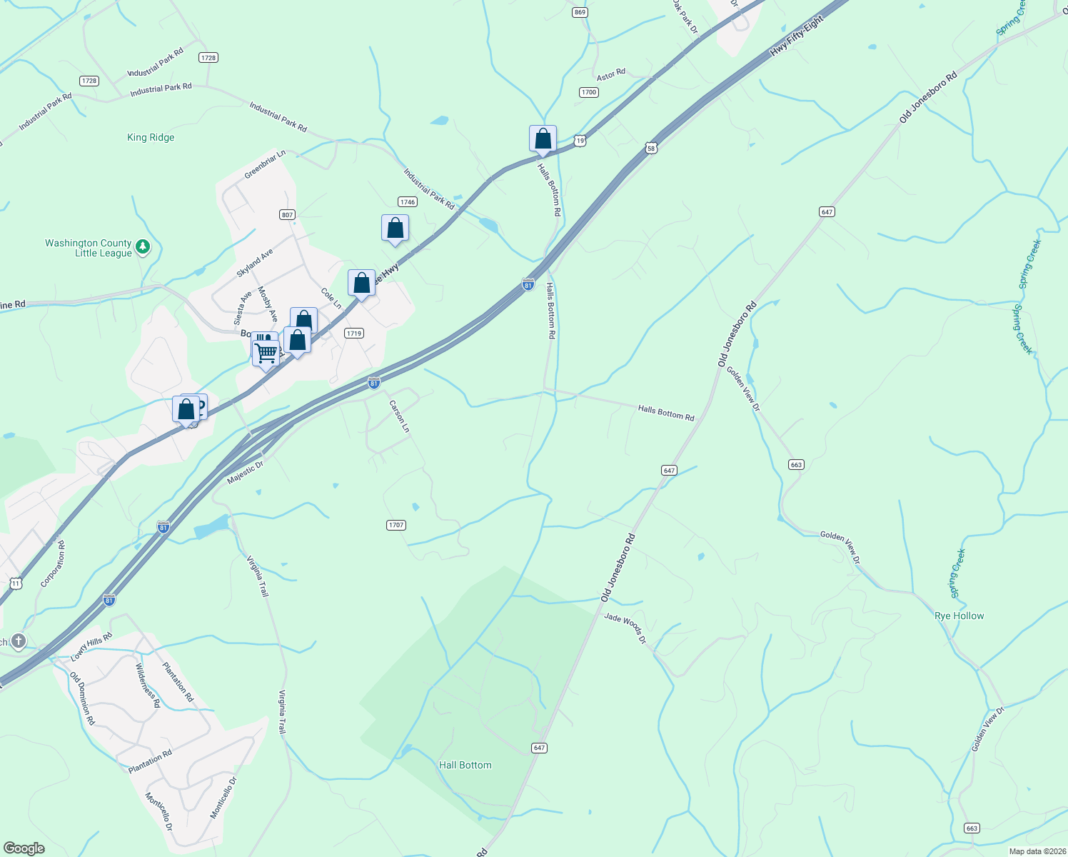 map of restaurants, bars, coffee shops, grocery stores, and more near 16435 Ayres Lane in Bristol
