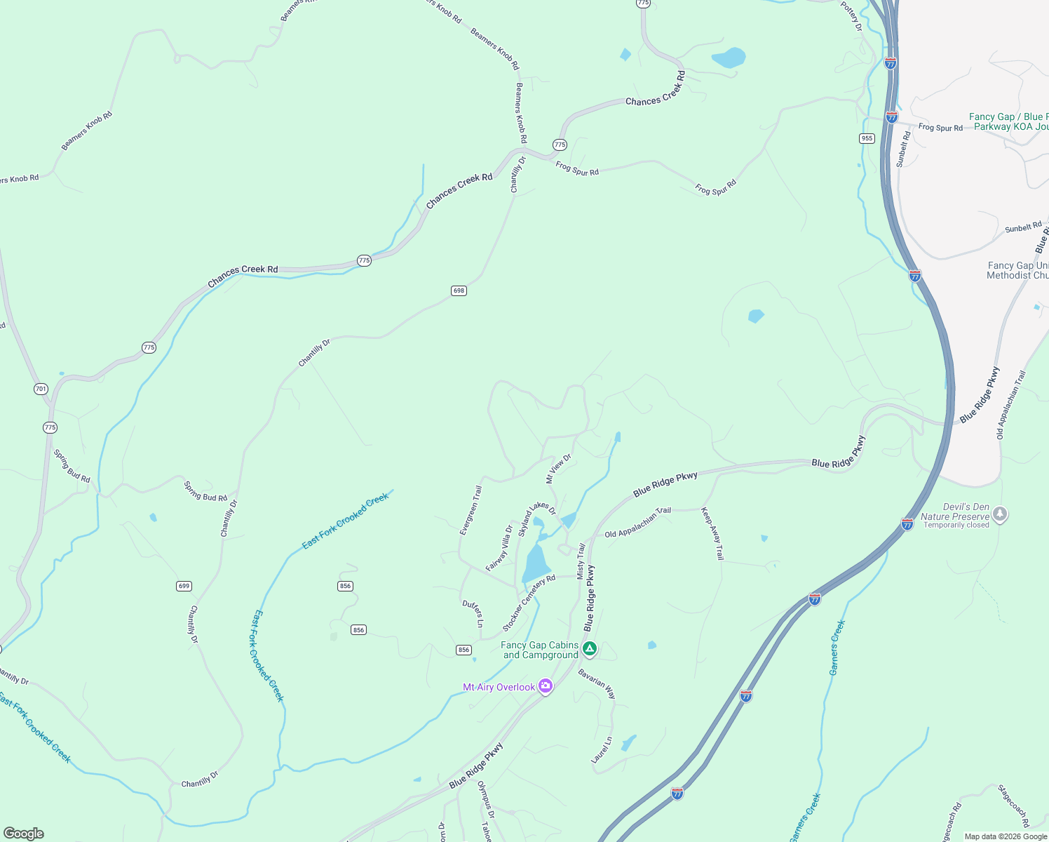 map of restaurants, bars, coffee shops, grocery stores, and more near 237 Laurel Drive in Fancy Gap