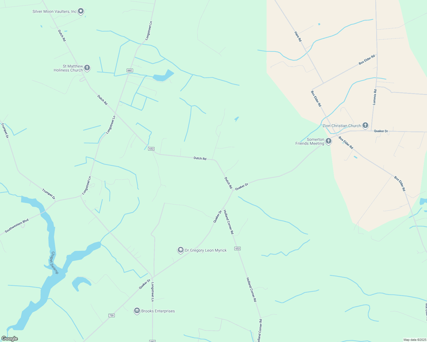 map of restaurants, bars, coffee shops, grocery stores, and more near 1519 Dutch Road in Suffolk